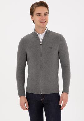 Erkek Gri Melanj Basic Triko Hırka - 50313688065