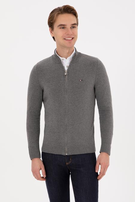 Erkek Gri Melanj Basic Triko Hırka