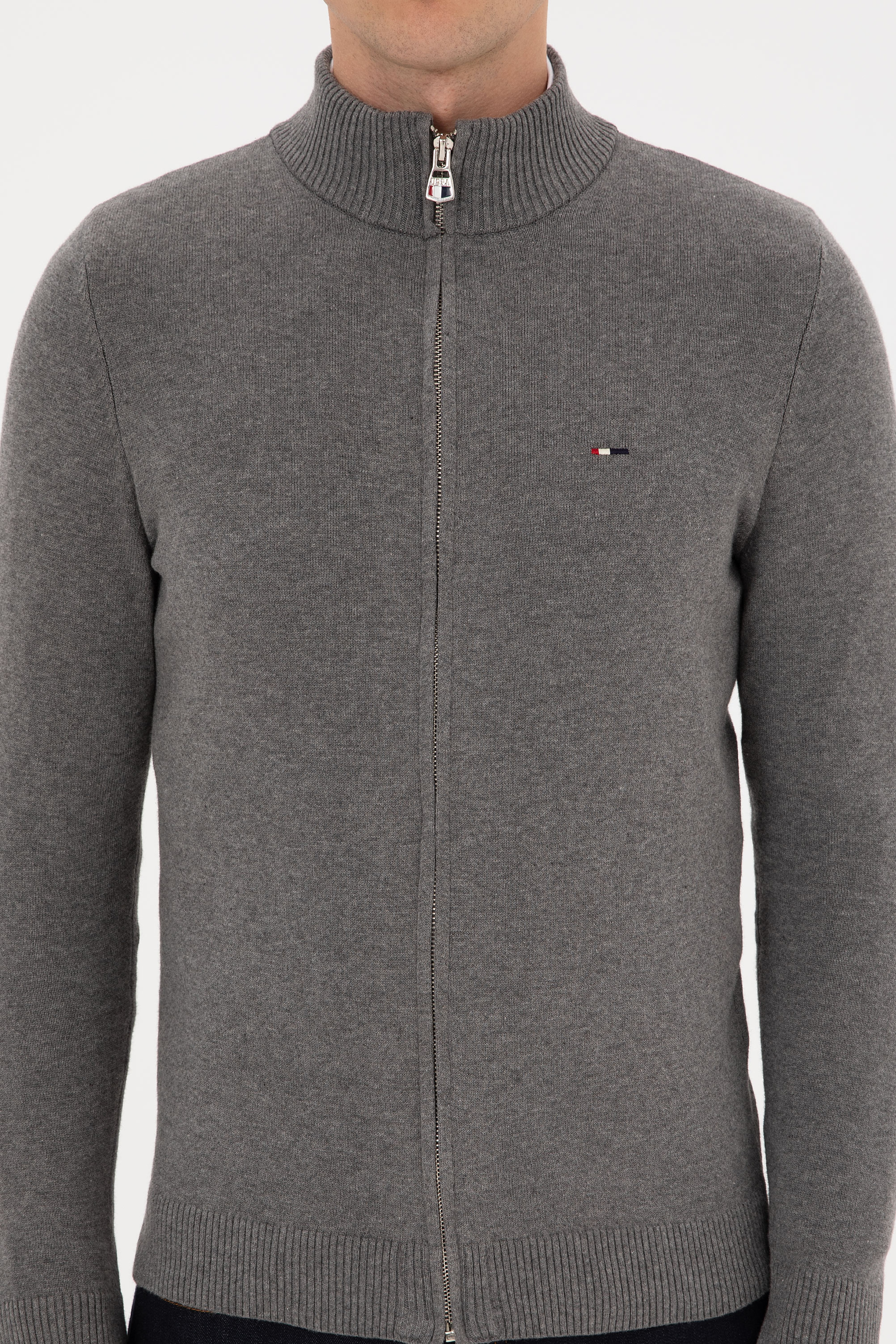 Erkek Slim Fit Gri Melanj Basic Triko Hırka - Image 6