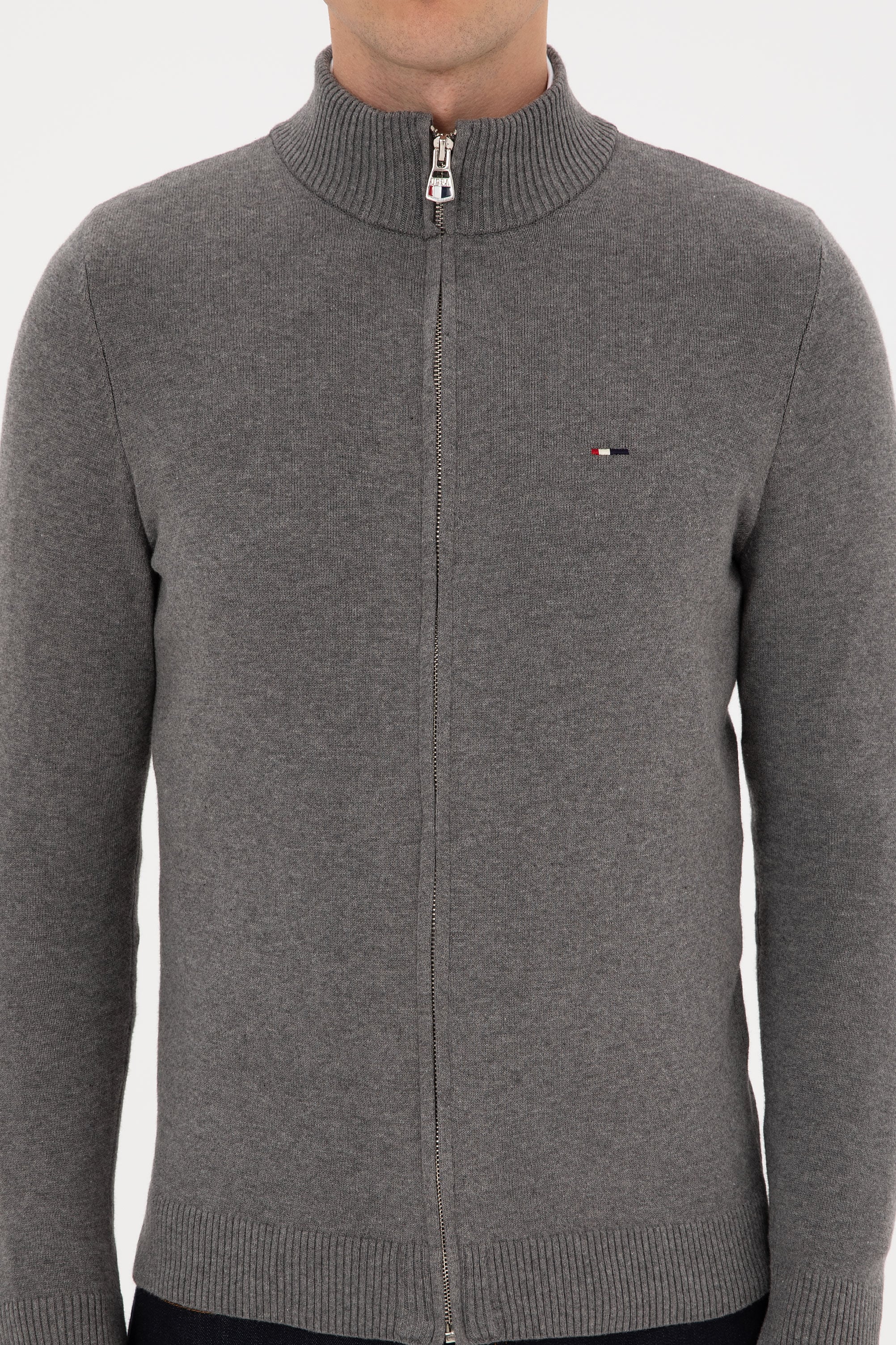 Erkek Slim Fit Gri Melanj Basic Triko Hırka