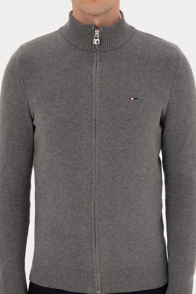 Erkek Gri Melanj Basic Triko Hırka - 50313688065