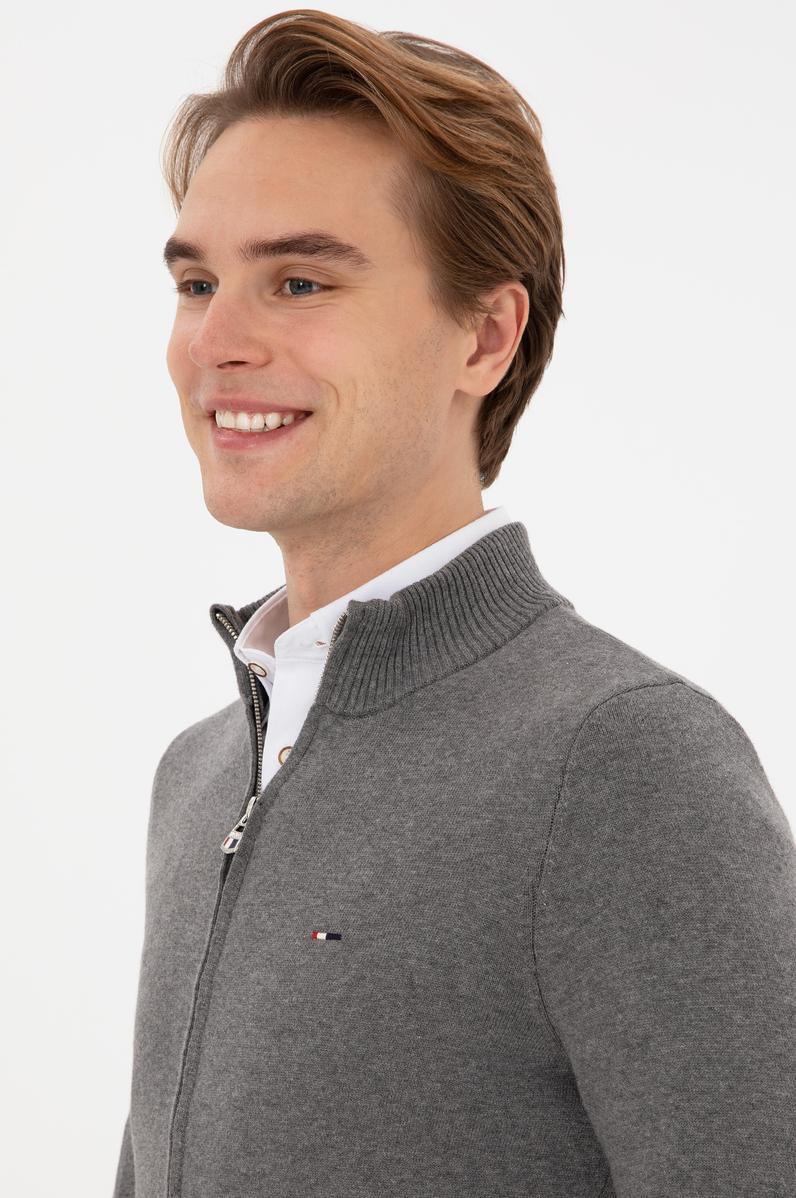 Erkek Gri Melanj Basic Triko Hırka