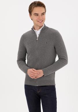 Erkek Gri Melanj Basic Triko Hırka - 50313688065