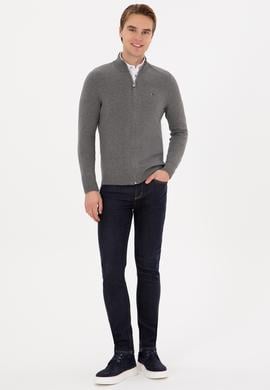 Erkek Gri Melanj Basic Triko Hırka - 50313688065