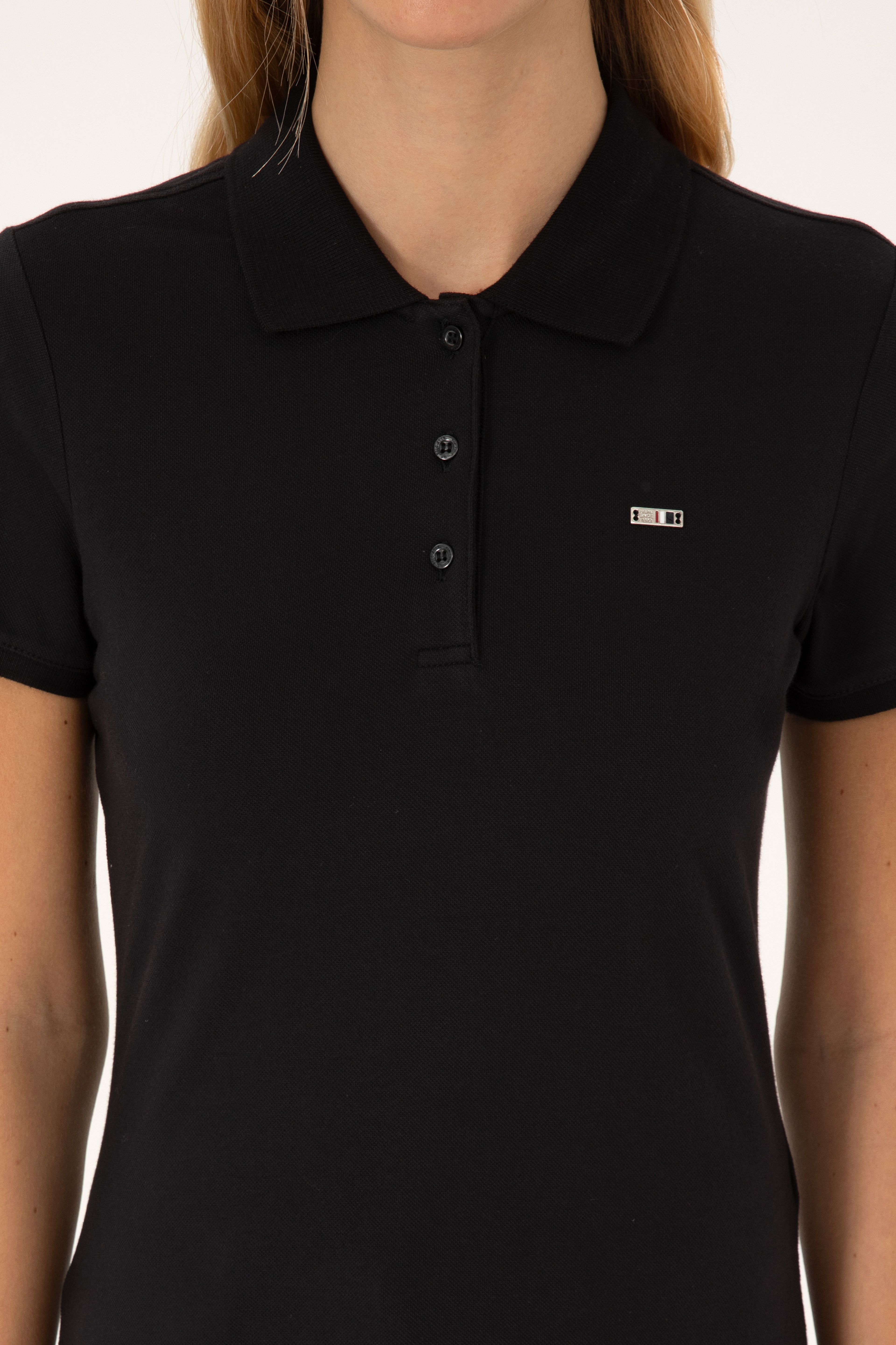 Kadın Siyah Polo Yaka Tişört - Image 6