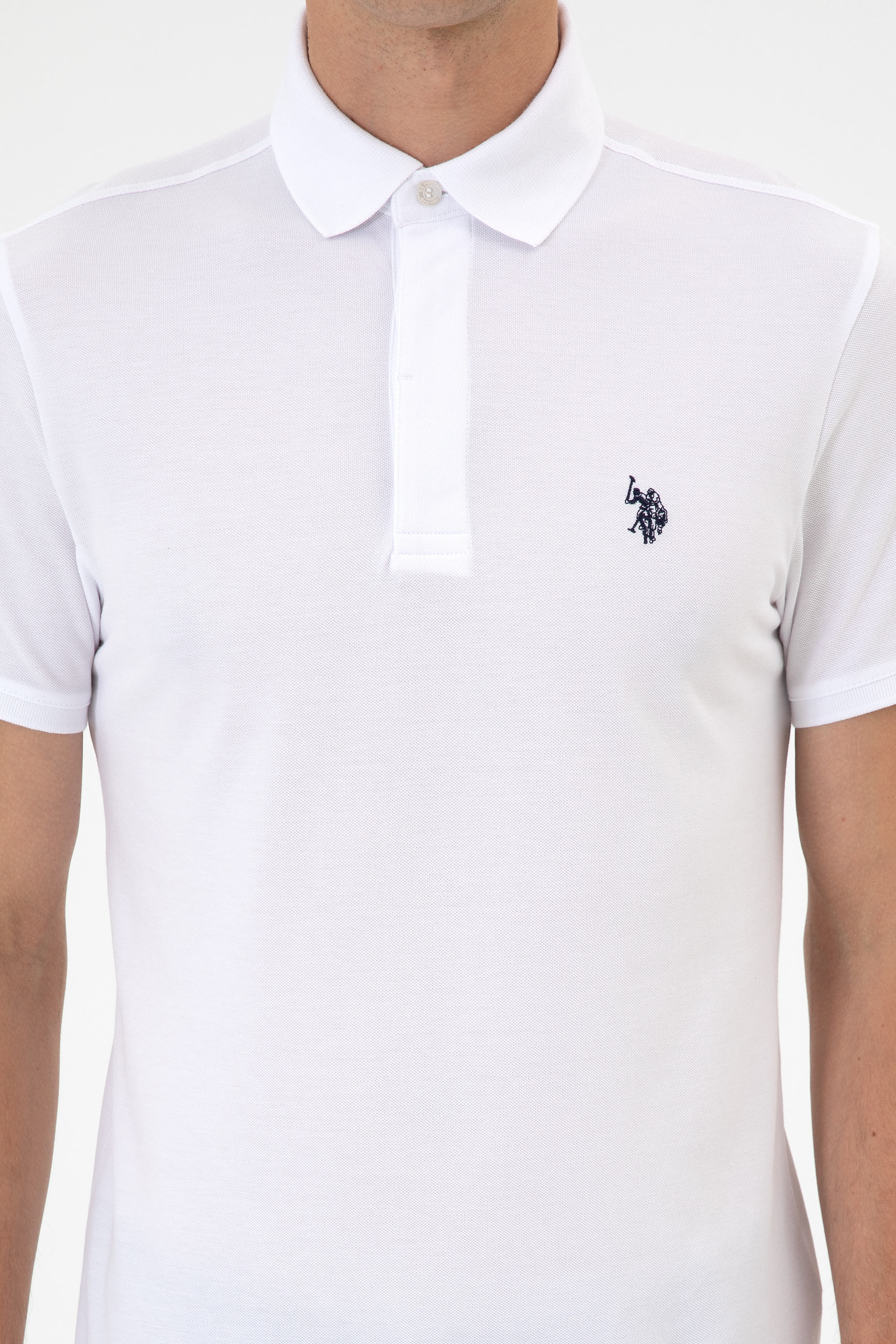 Erkek Slim Fit Polo Yaka Beyaz Basic Tişört - Image 6