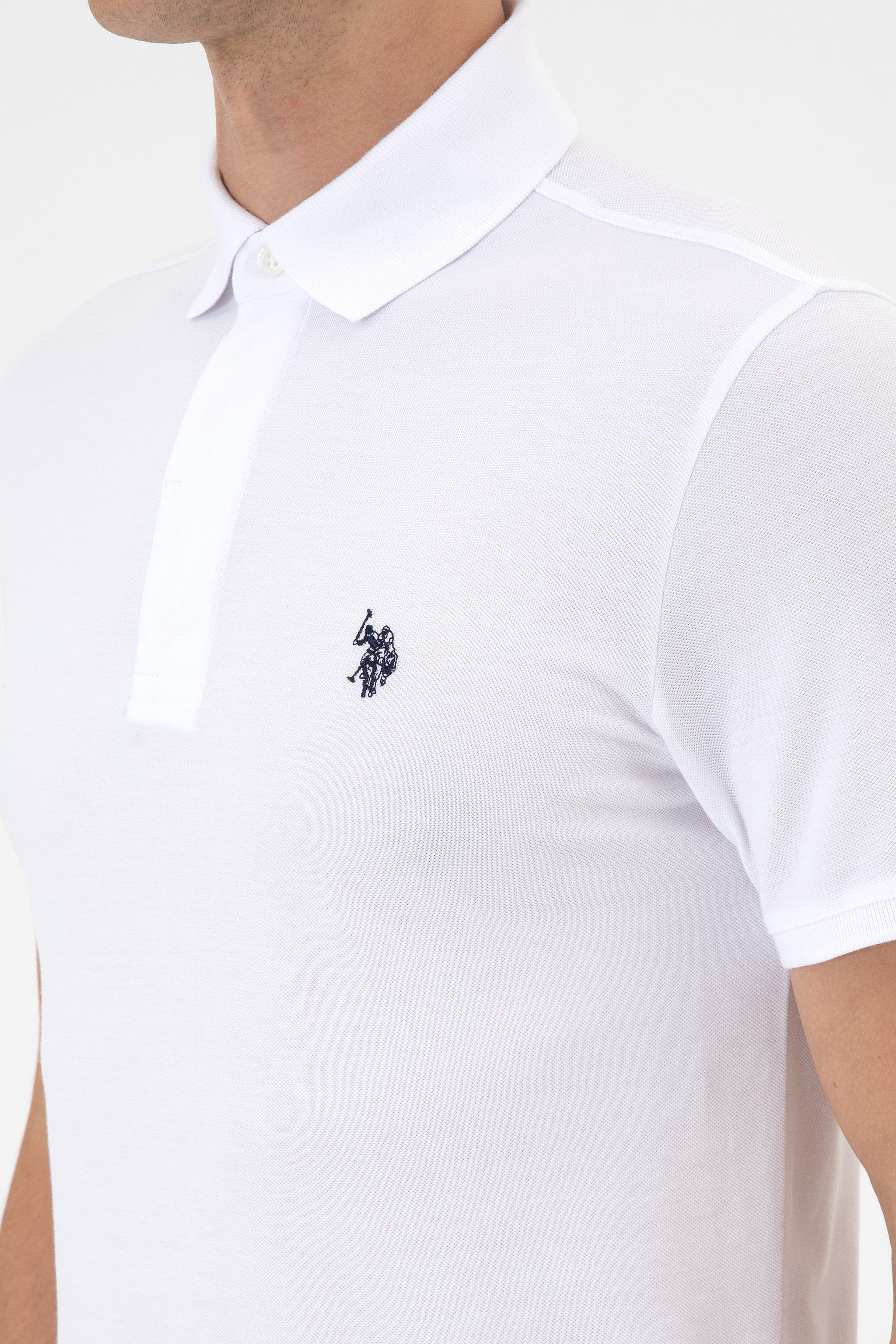 Erkek Slim Fit Polo Yaka Beyaz Basic Tişört - Image 7