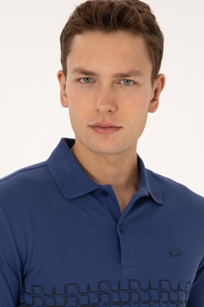 Erkek Regular Fit Polo Yaka İndigo Tişört