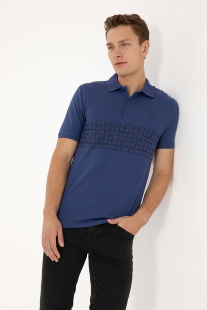 Erkek Regular Fit Polo Yaka İndigo Tişört