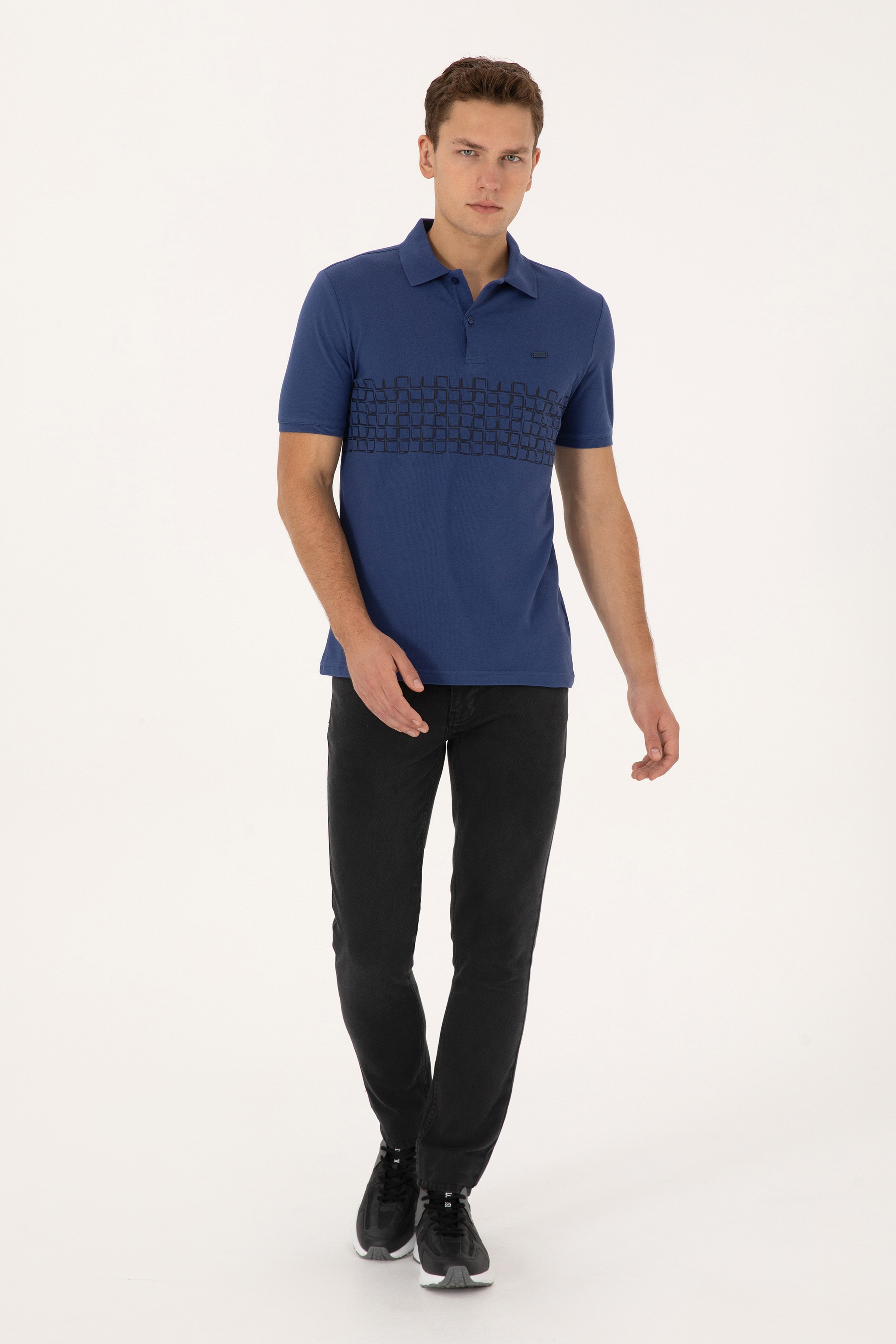 Erkek Regular Fit Polo Yaka İndigo Tişört