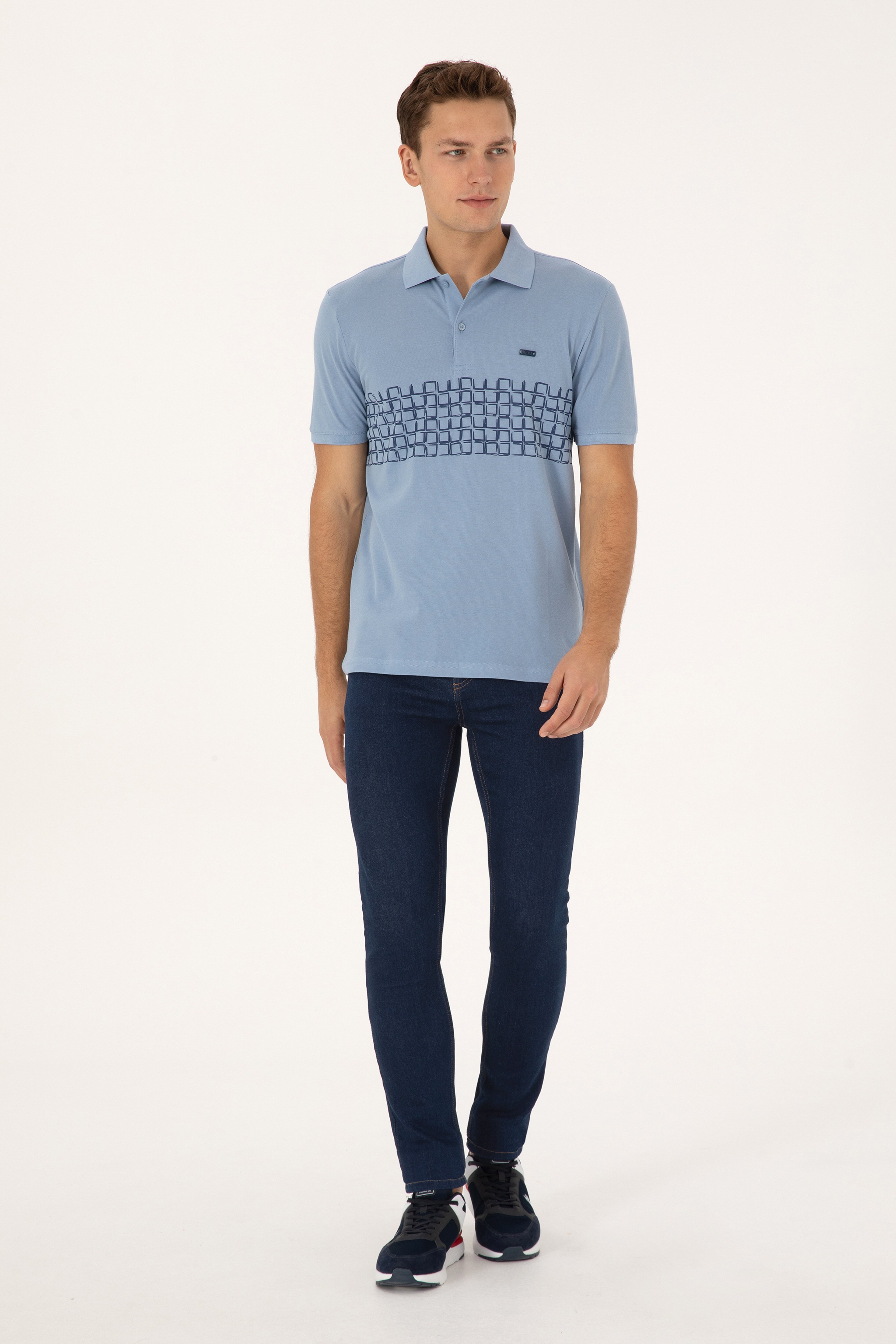 Erkek Regular Fit Polo Yaka Açık Mavi Tişört - Image 4