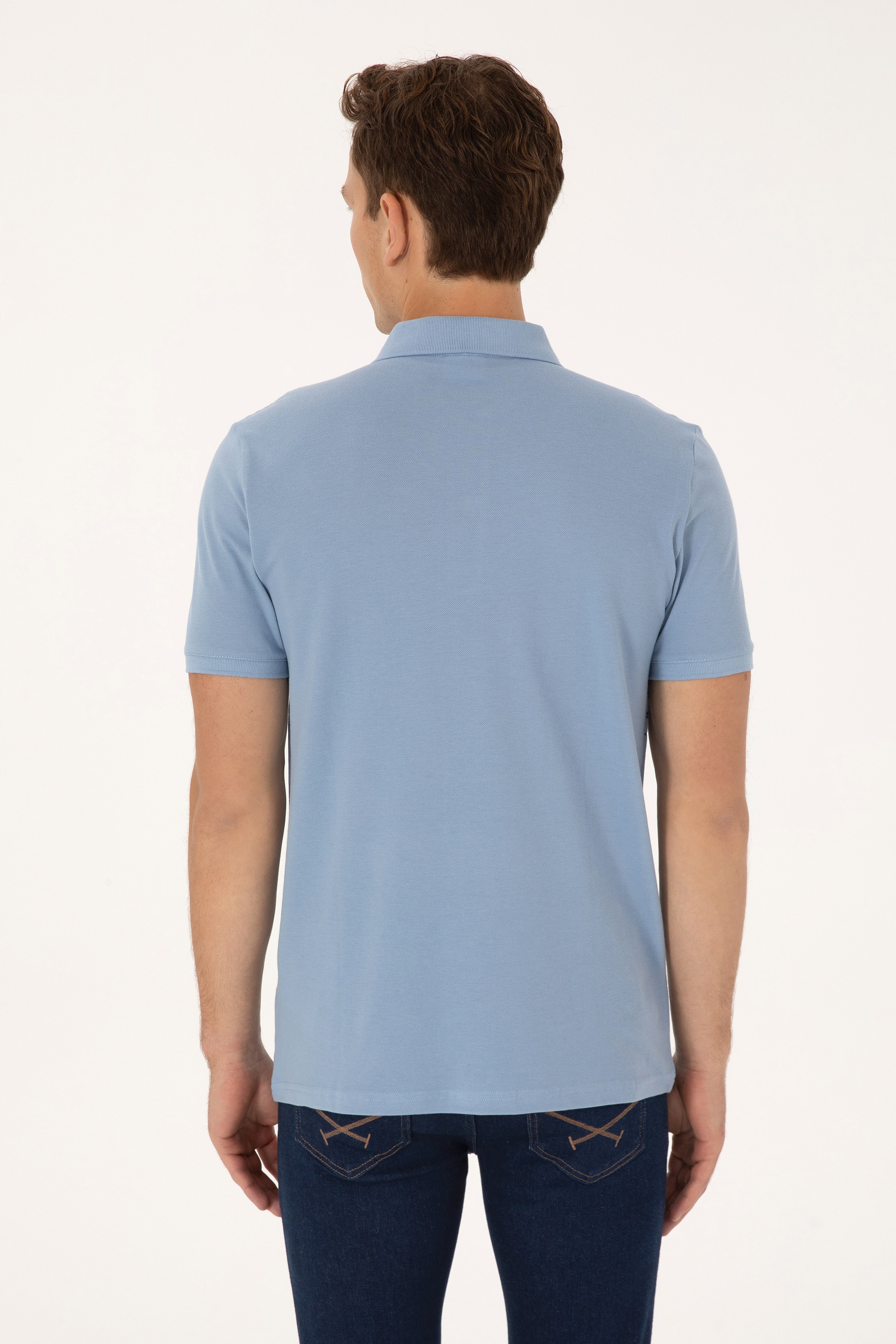 Erkek Regular Fit Polo Yaka Açık Mavi Tişört - Image 5