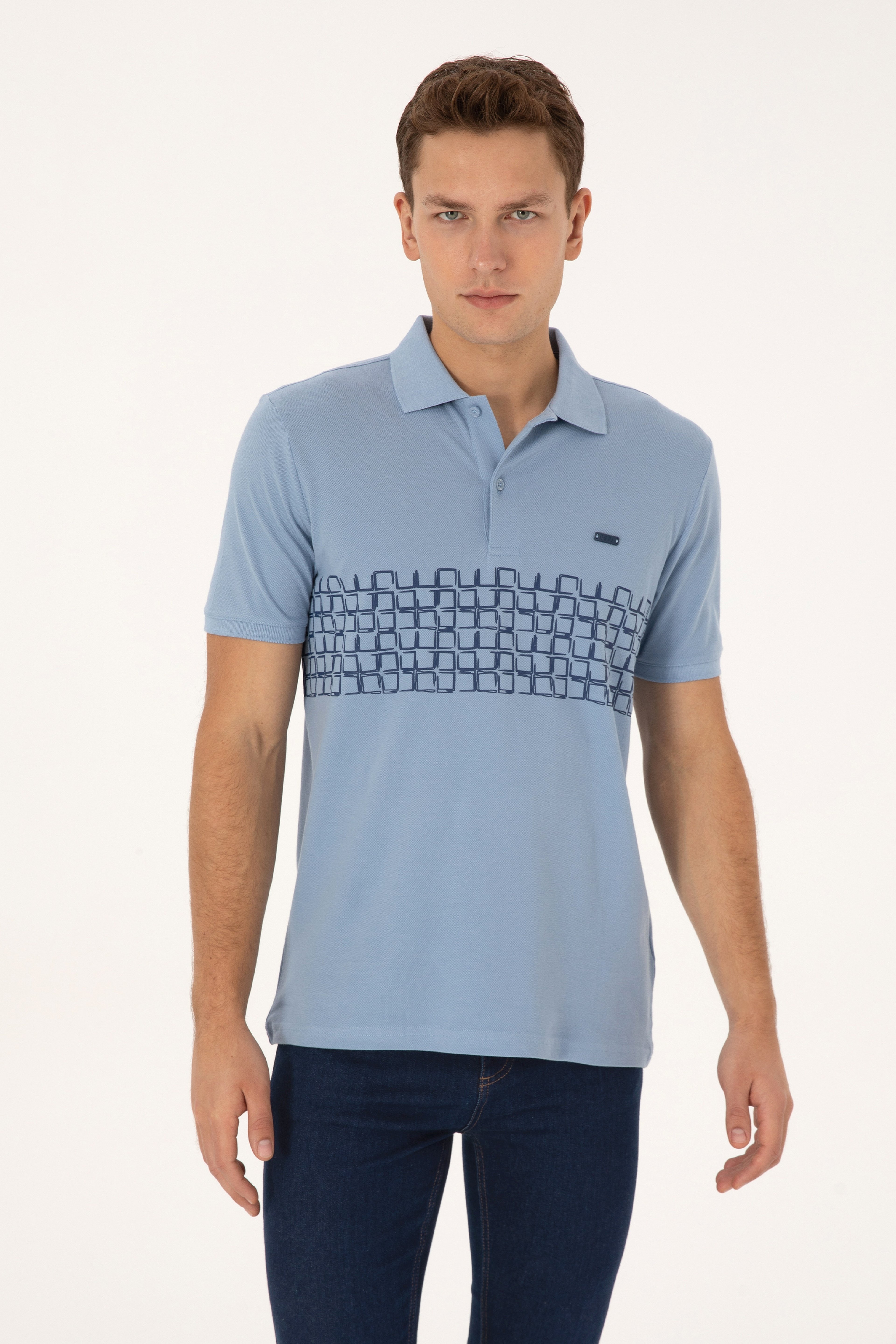 Erkek Regular Fit Polo Yaka Açık Mavi Tişört - Image 1