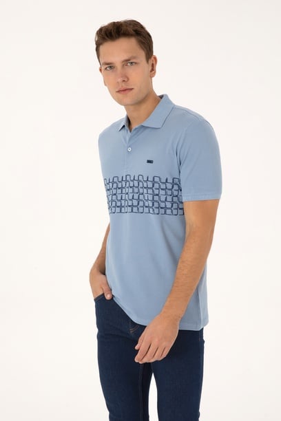 Erkek Regular Fit Polo Yaka Açık Mavi Tişört