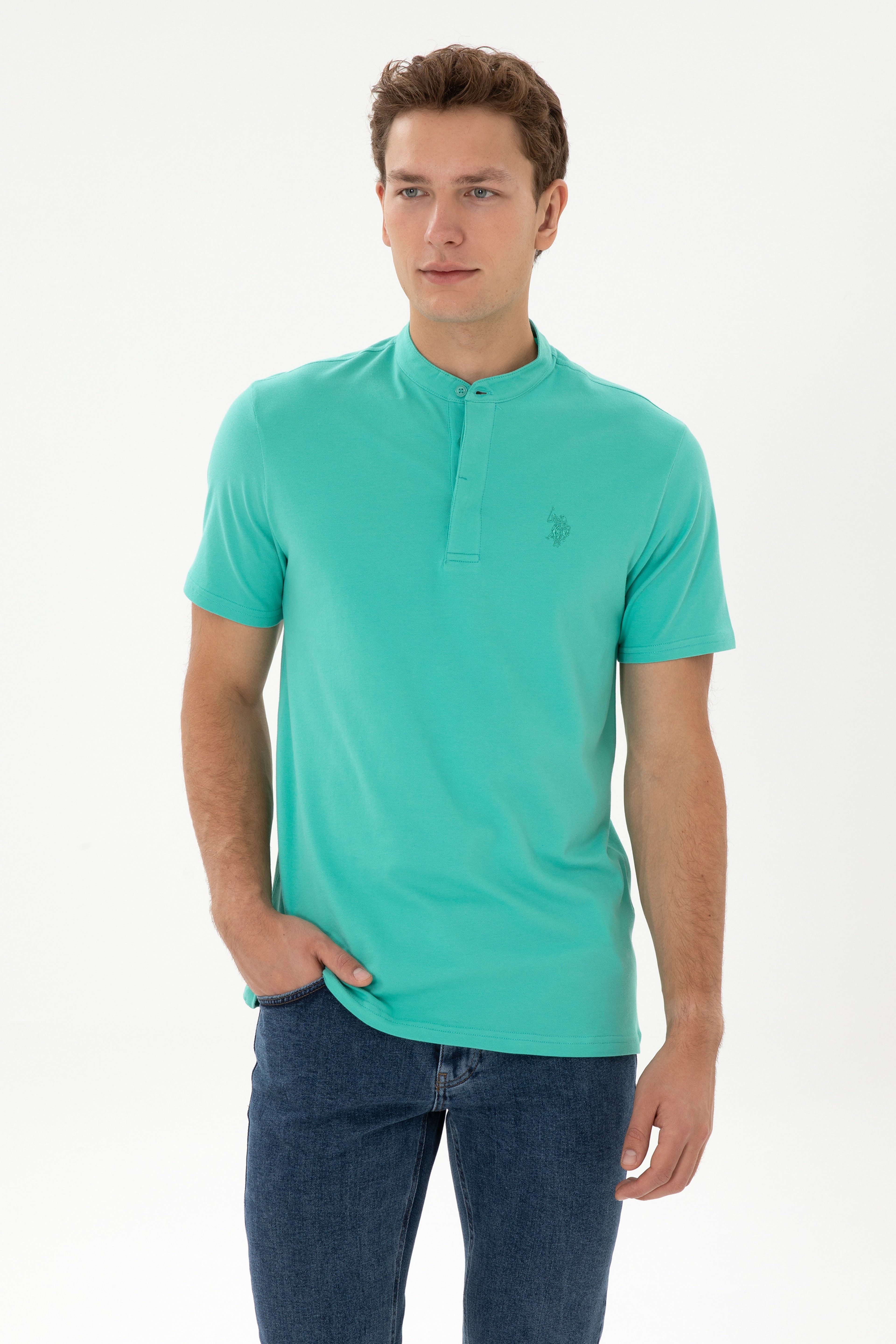Erkek Regular Fit Hakim Yaka Mint Tişört