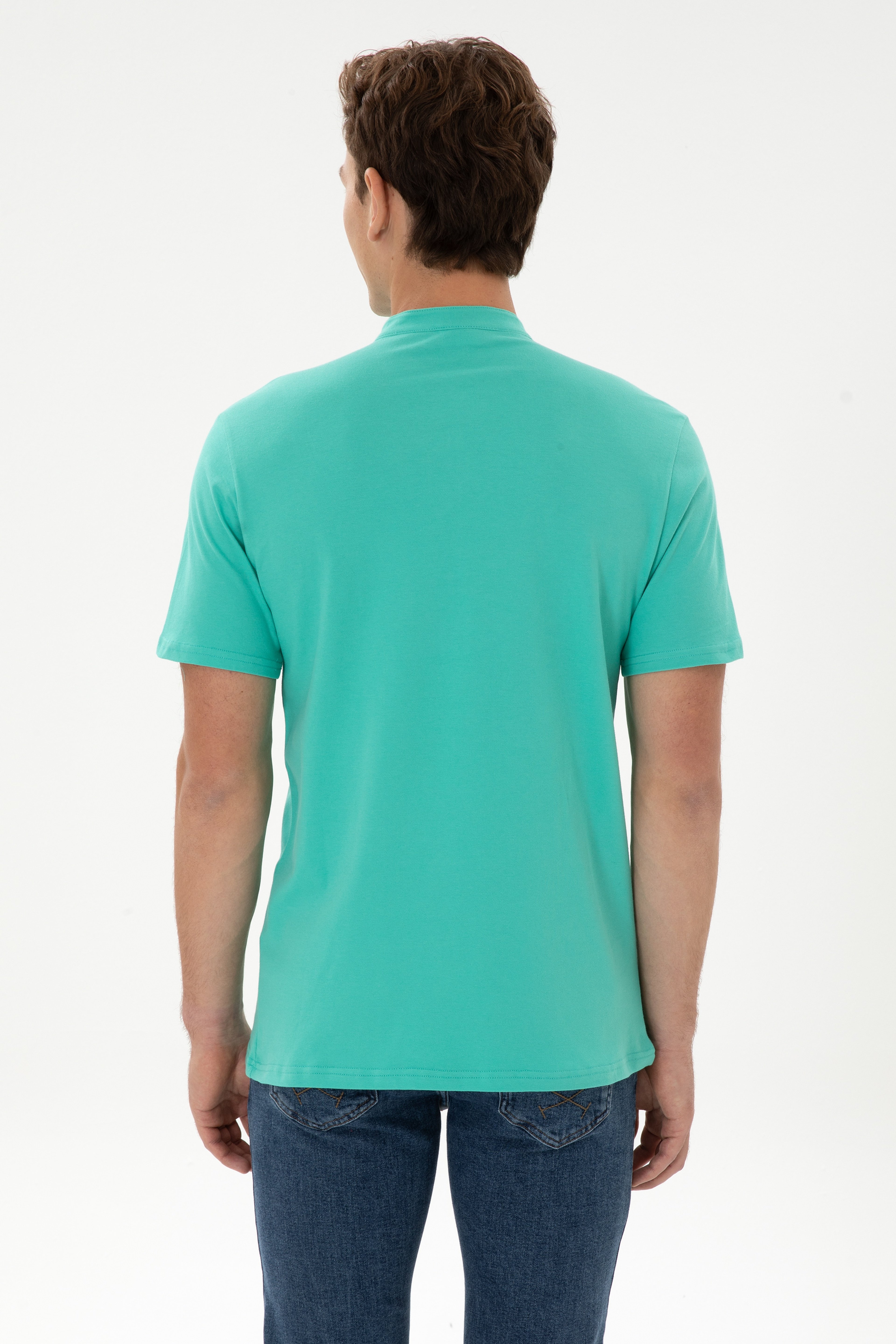 Erkek Regular Fit Hakim Yaka Mint Tişört - Image 5