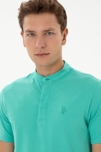 Erkek Regular Fit Hakim Yaka Mint Tişört