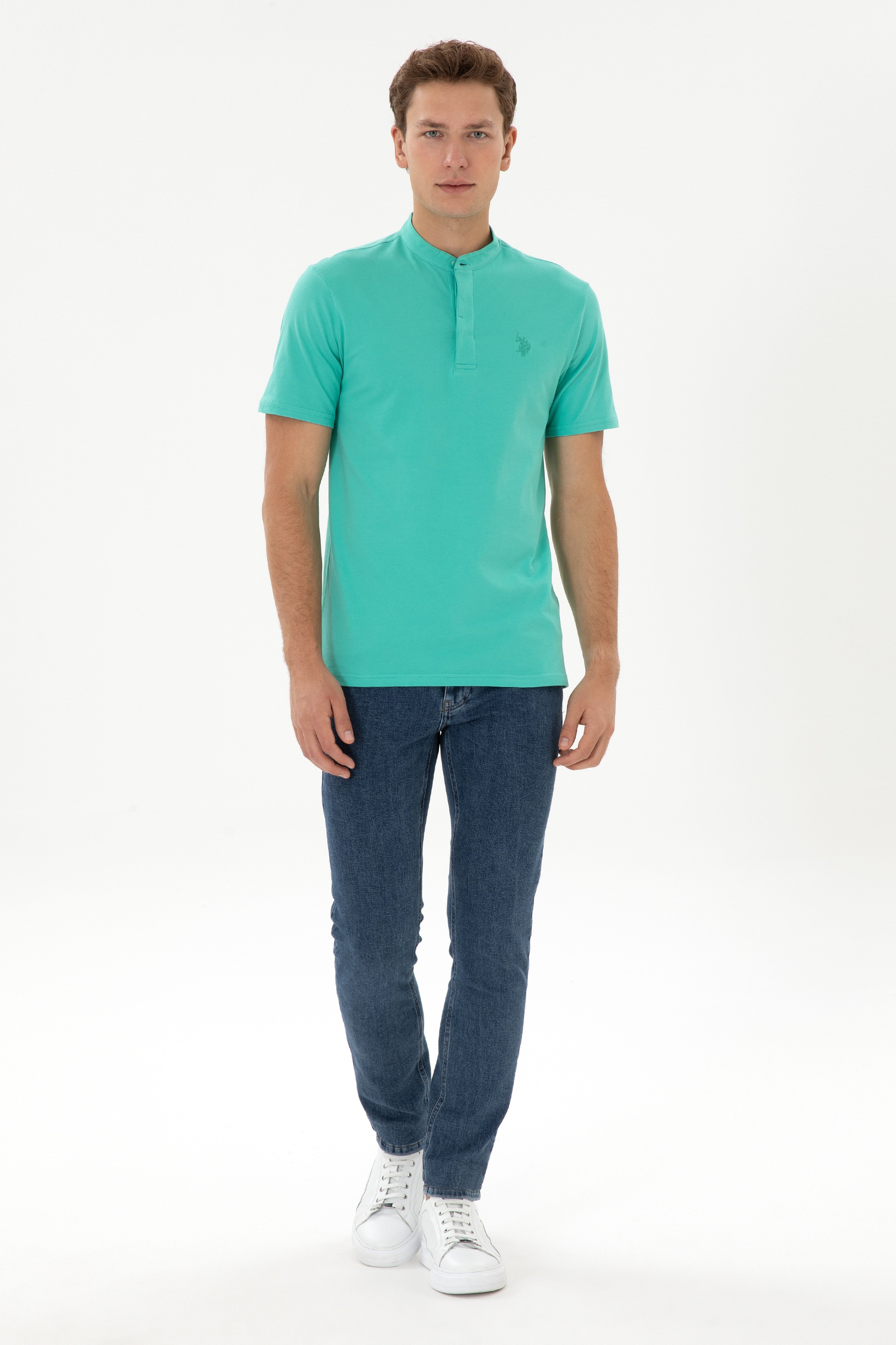 Erkek Regular Fit Hakim Yaka Mint Tişört - Image 4