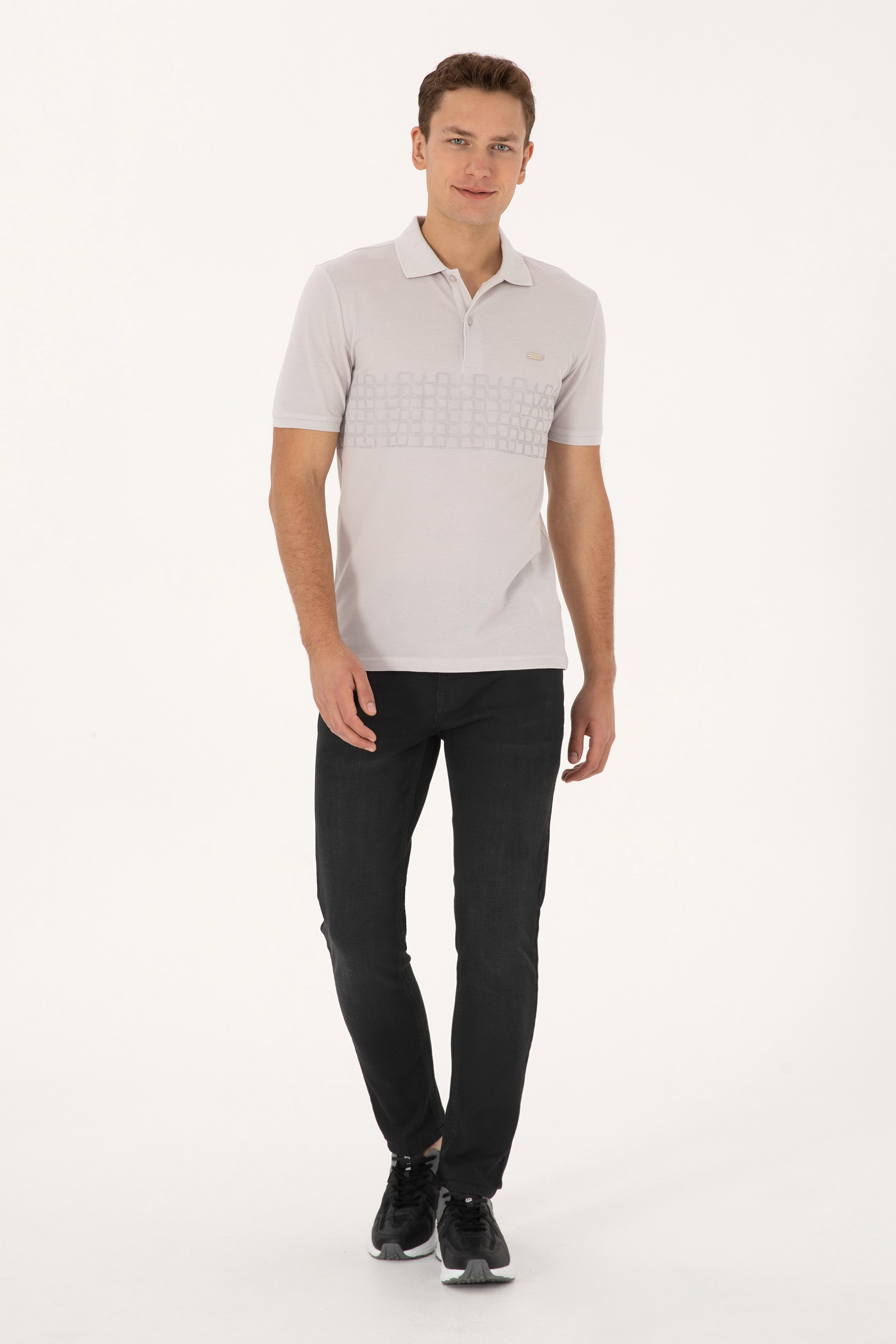 Erkek Regular Fit Polo Yaka Taş Tişört - Image 4