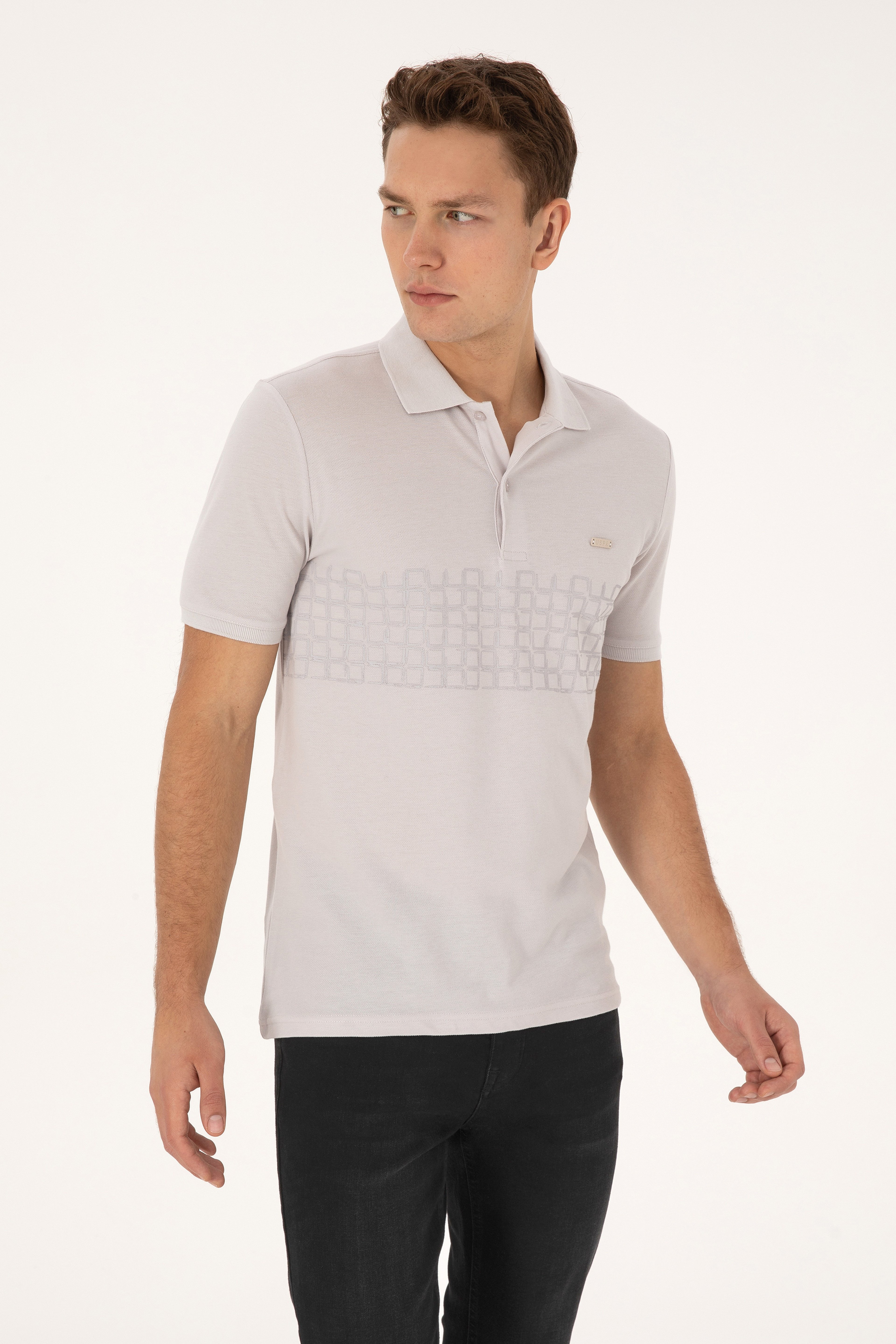 Erkek Regular Fit Polo Yaka Taş Tişört - Image 3