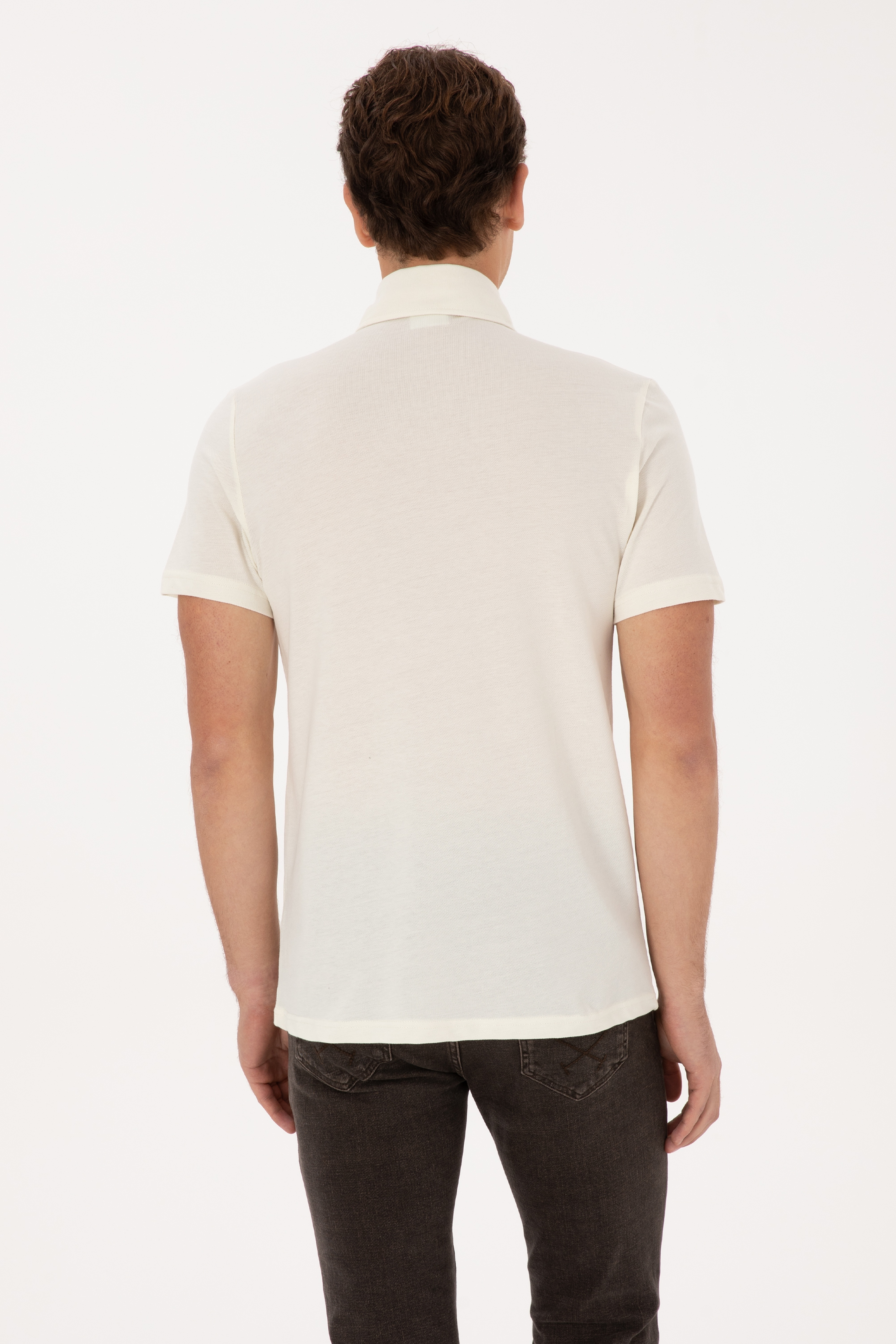 Erkek Regular Fit Polo Yaka Krem Tişört - Image 5