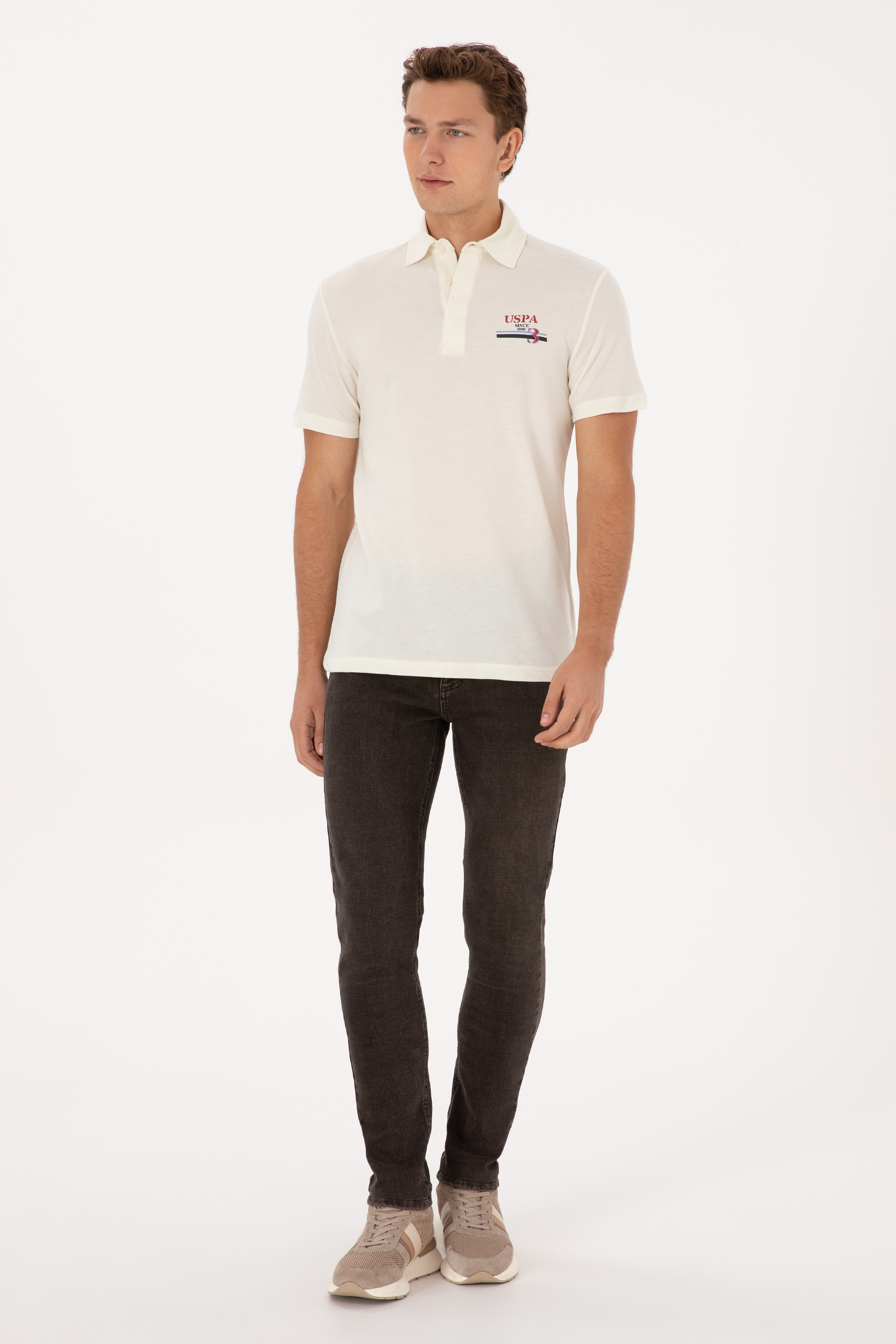 Erkek Regular Fit Polo Yaka Krem Tişört