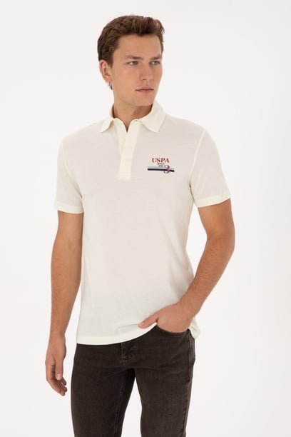 Erkek Regular Fit Polo Yaka Krem Tişört