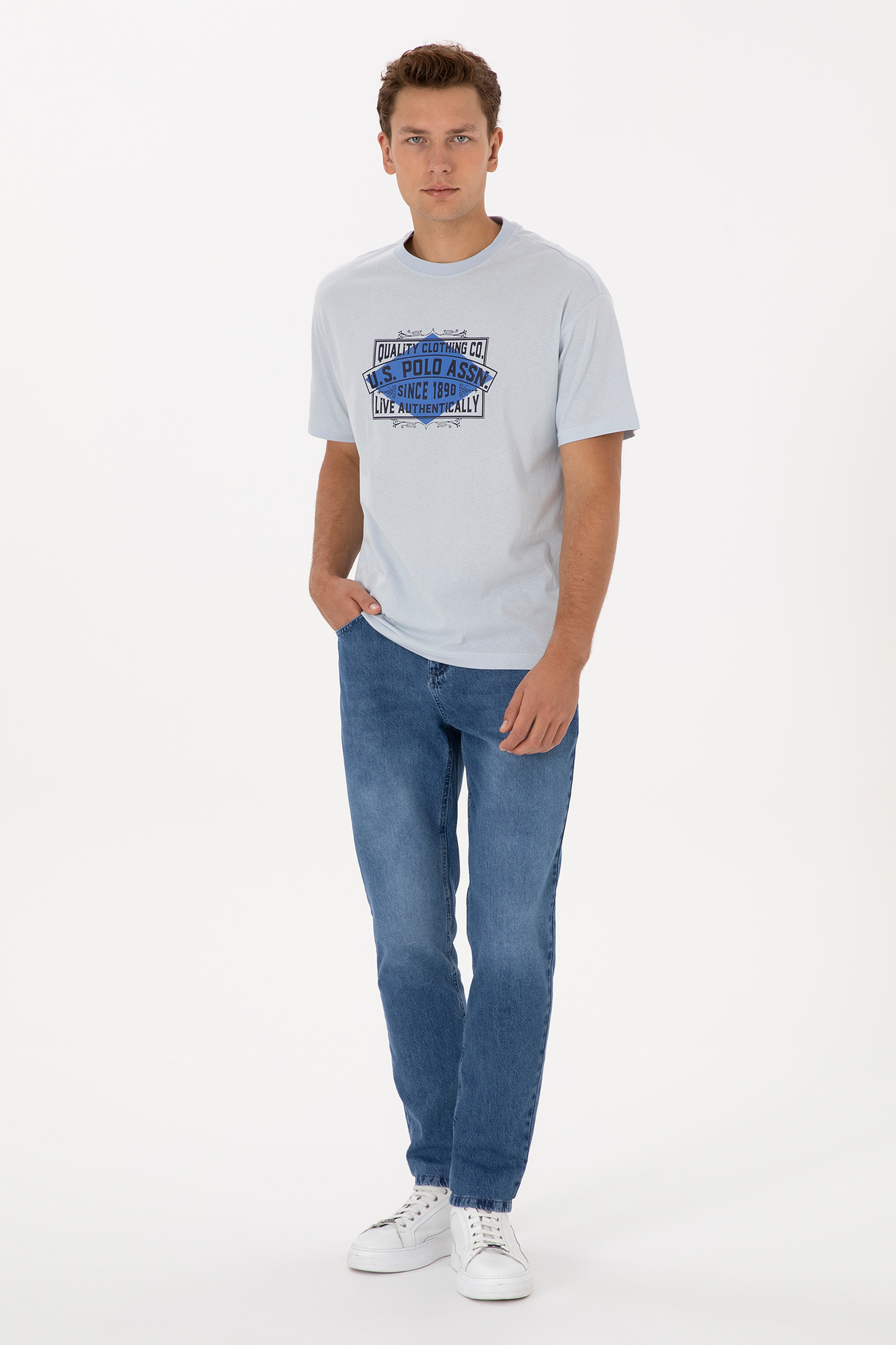 Erkek Comfort Fit Bisiklet Yaka Açık Mavi Tişört - Image 4