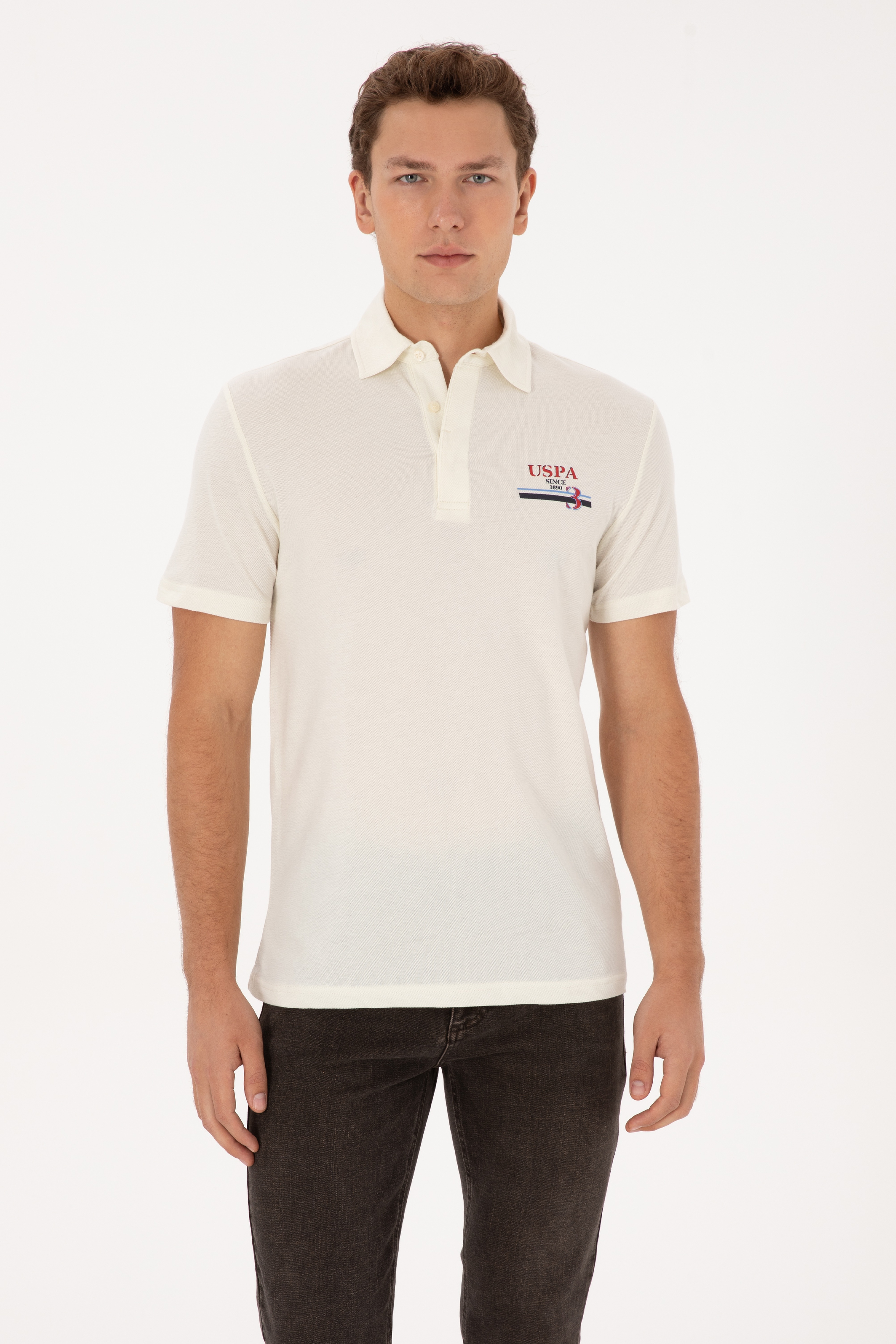 Erkek Regular Fit Polo Yaka Krem Tişört - Image 1