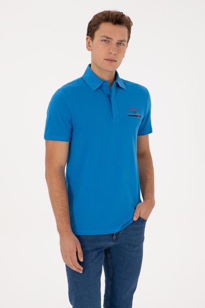 Erkek Regular Fit Polo Yaka Kobalt Mavi Tişört