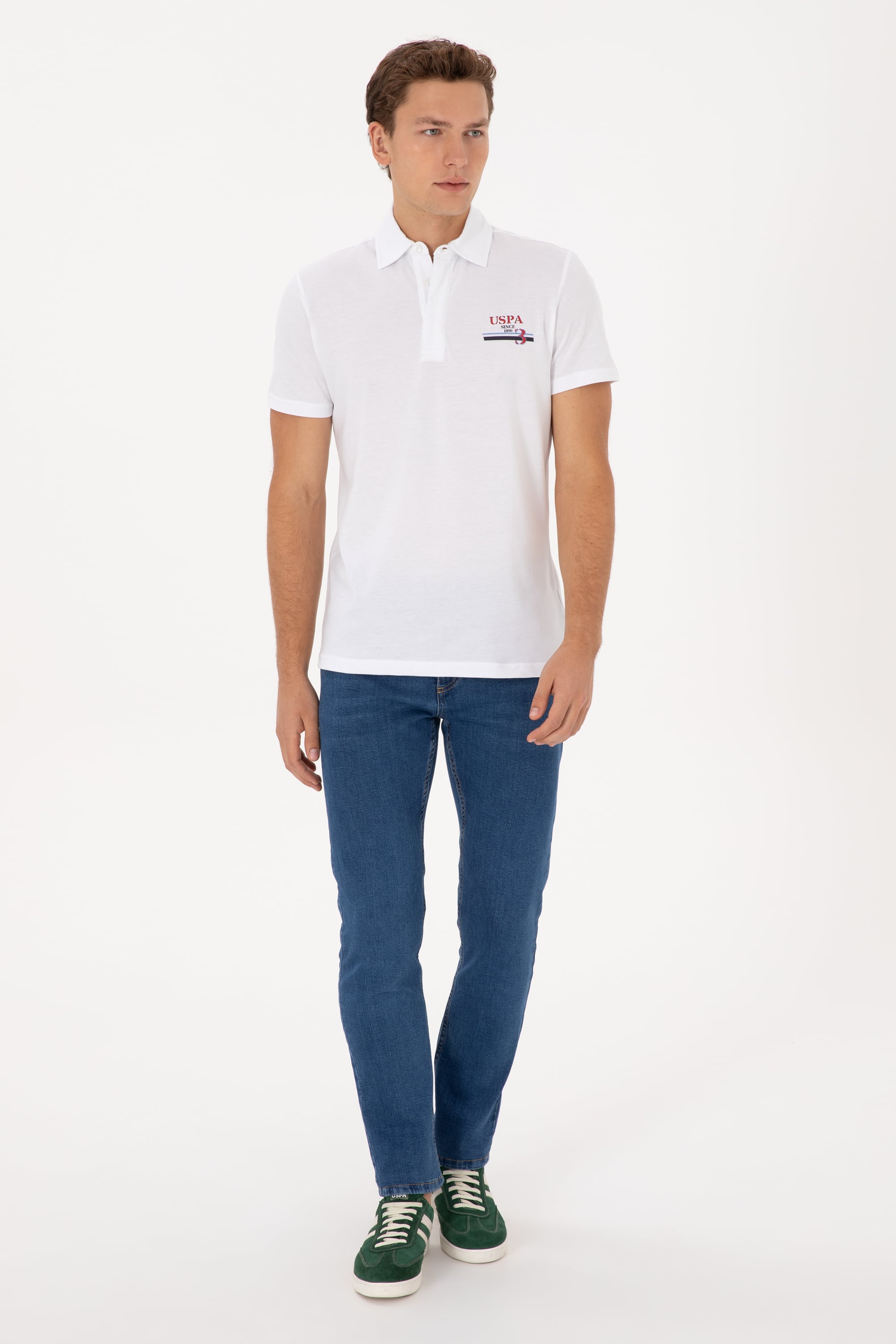 Erkek Regular Fit Polo Yaka Beyaz Tişört