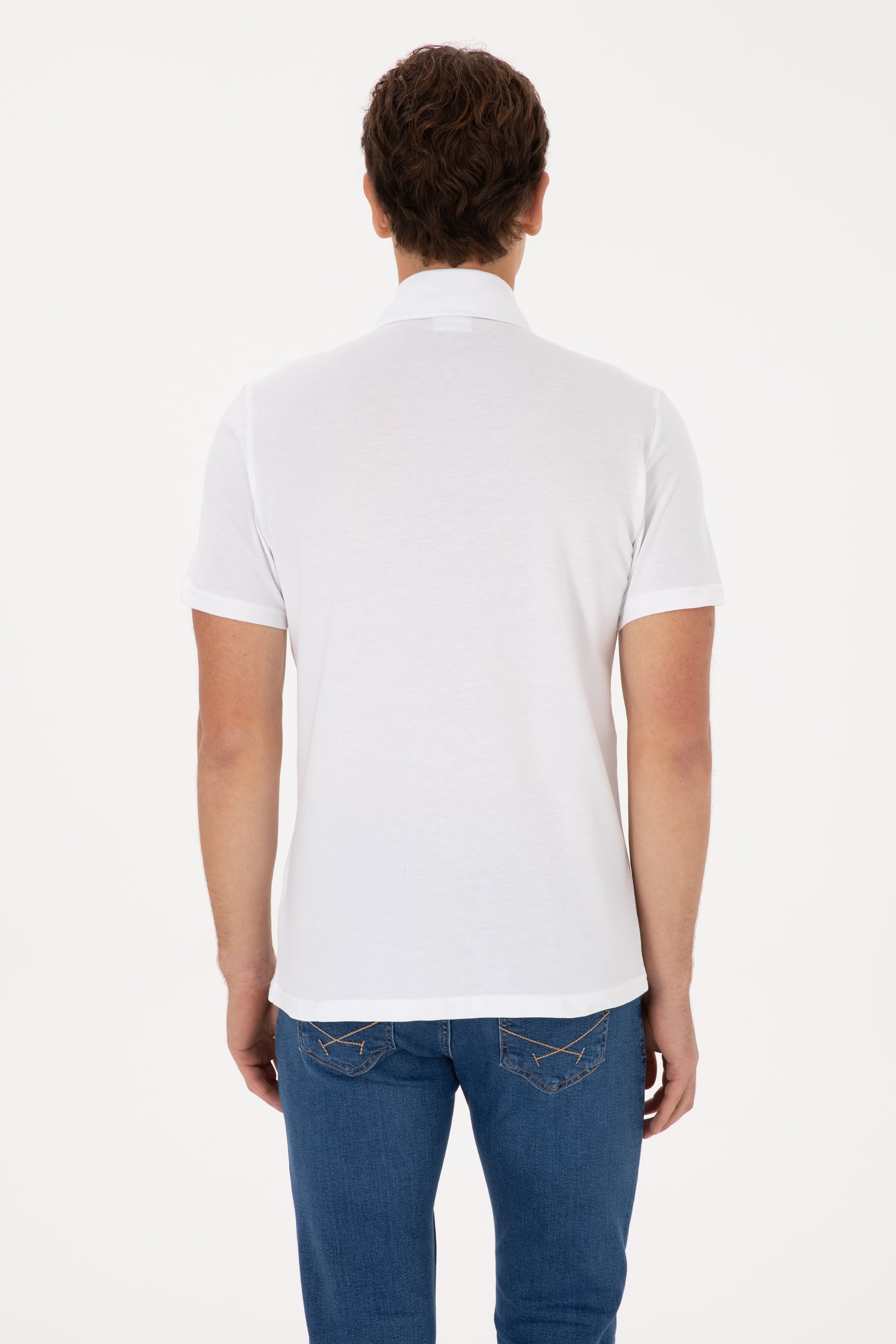 Erkek Regular Fit Polo Yaka Beyaz Tişört - Image 5