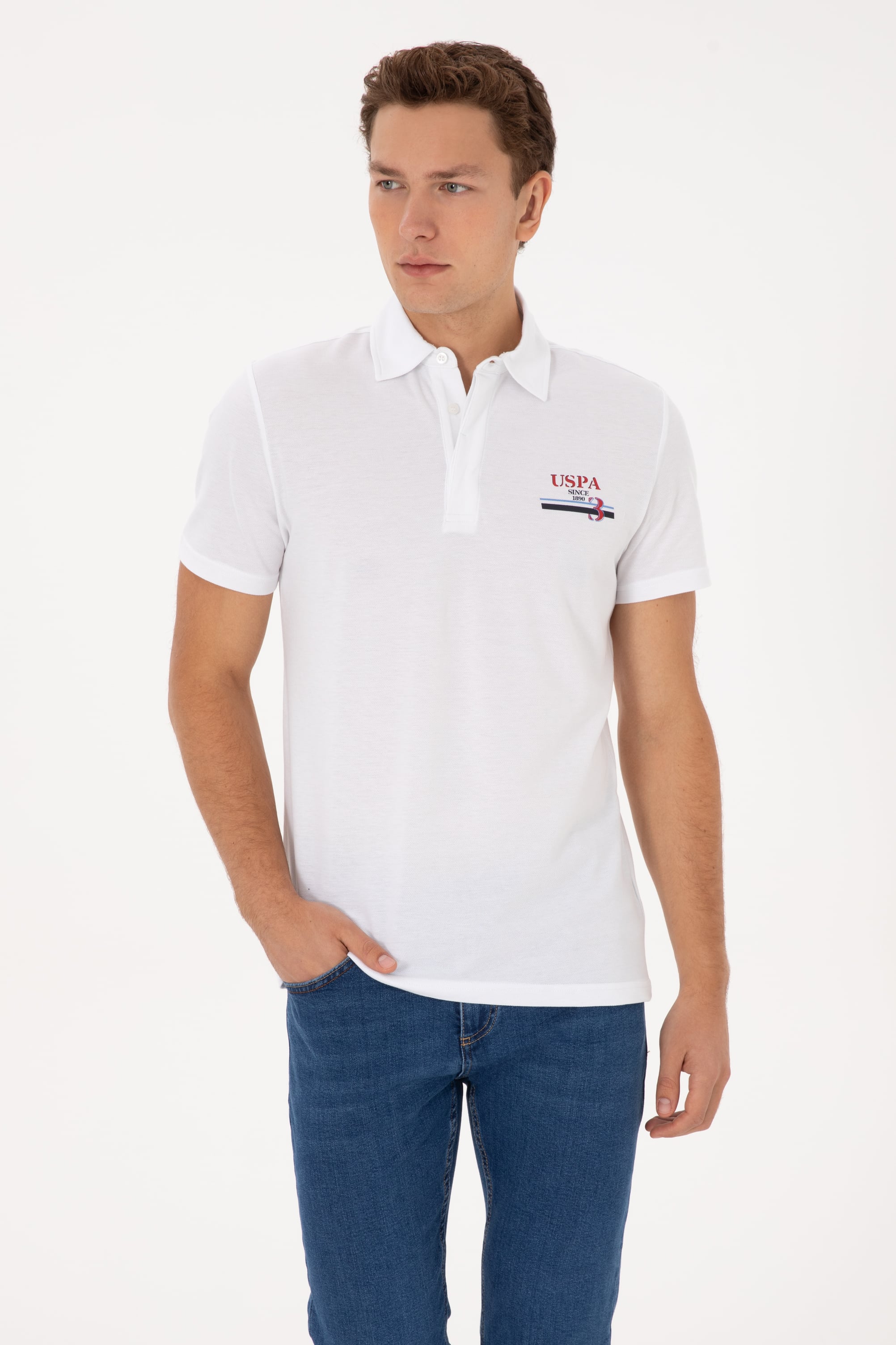 Erkek Regular Fit Polo Yaka Beyaz Tişört - Image 1