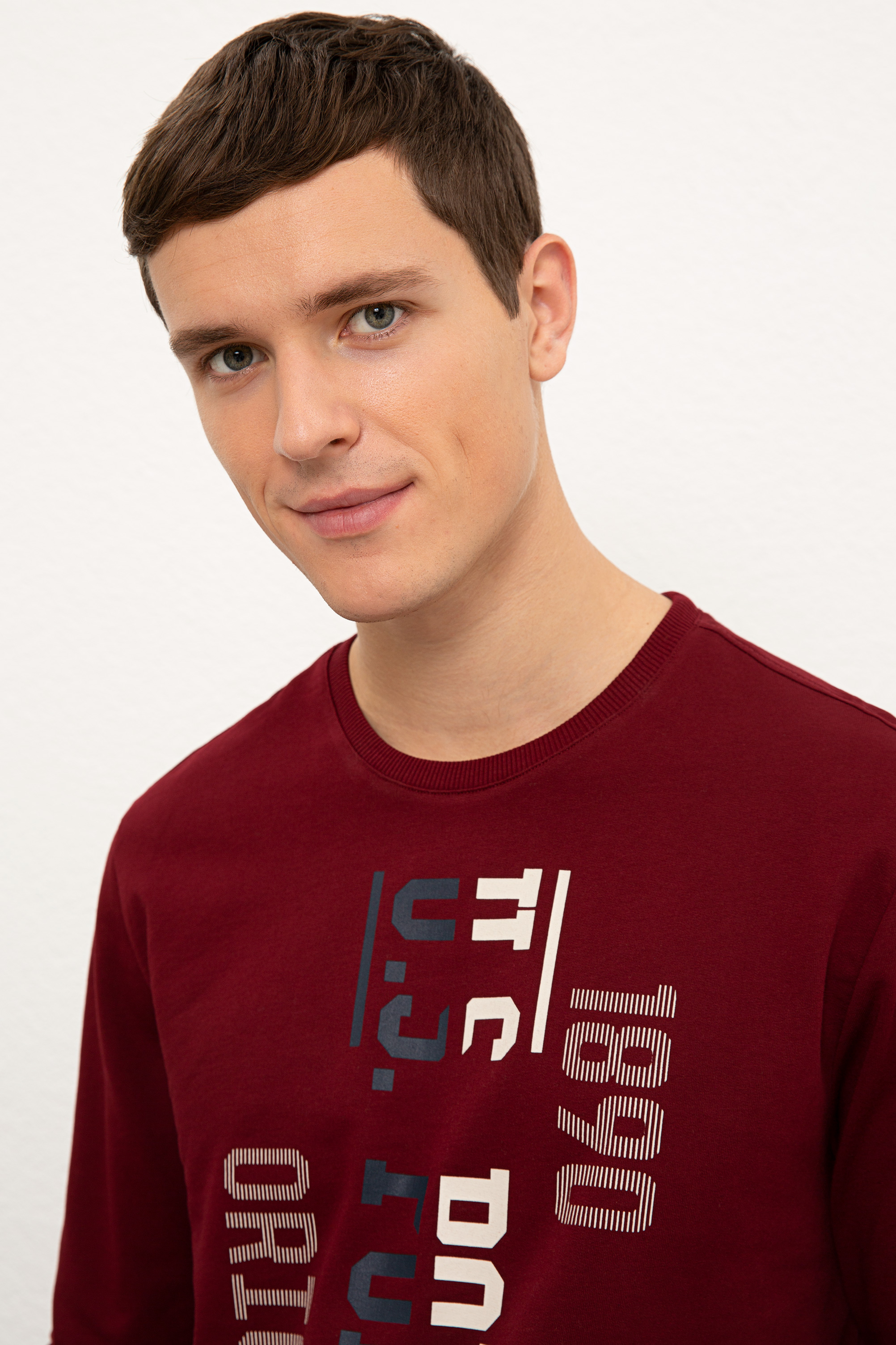 Erkek Bordo Bisiklet Yaka Sweatshirt - 50225383027