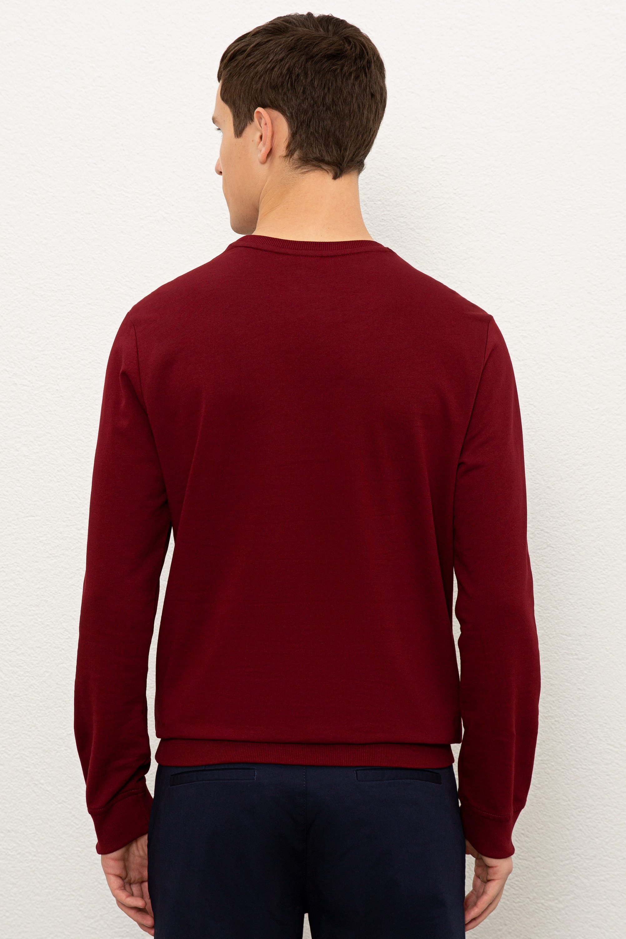 Erkek Bordo Bisiklet Yaka Sweatshirt - 50225383027