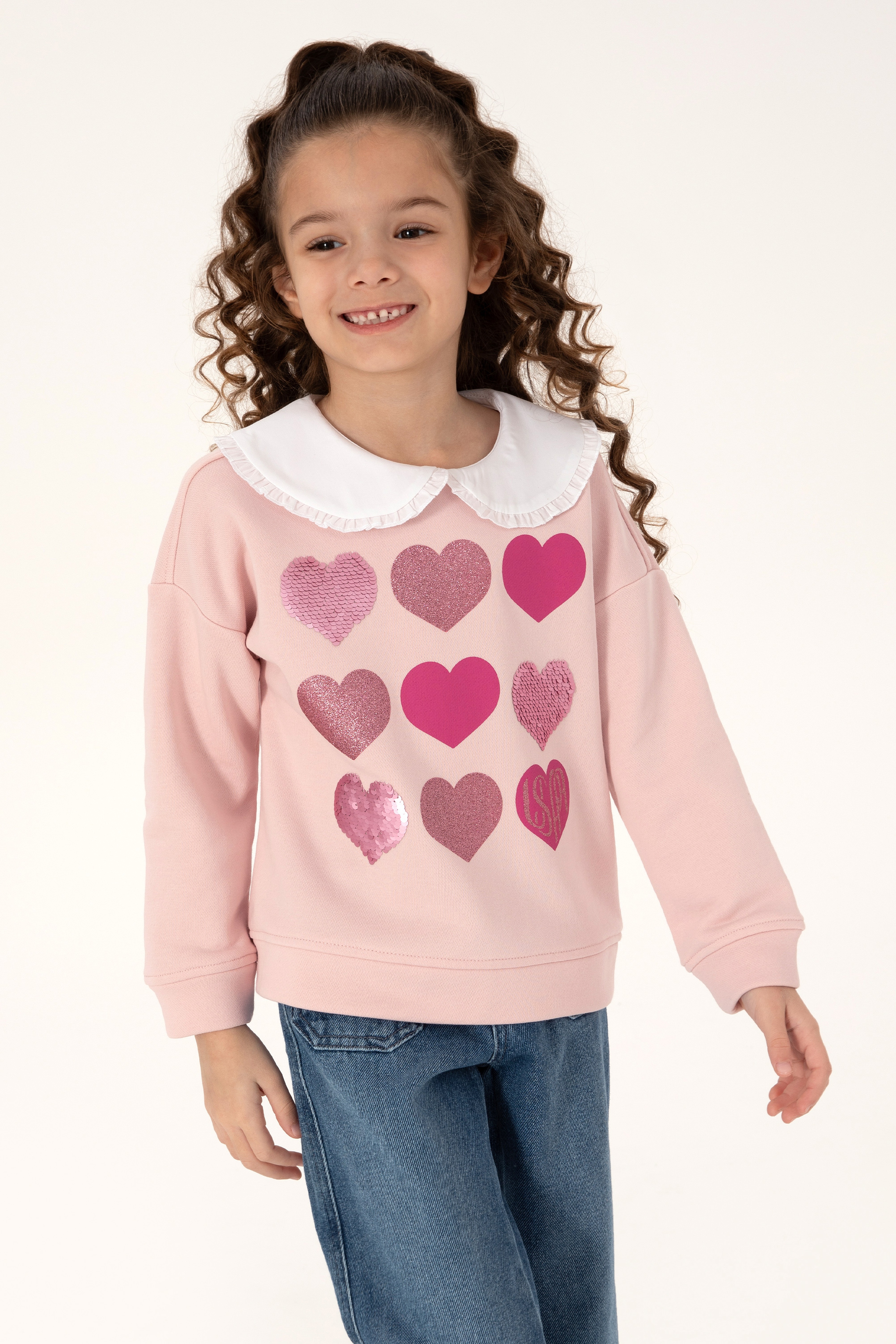 Kız Çocuk Pudra Sweatshirt - Image 1