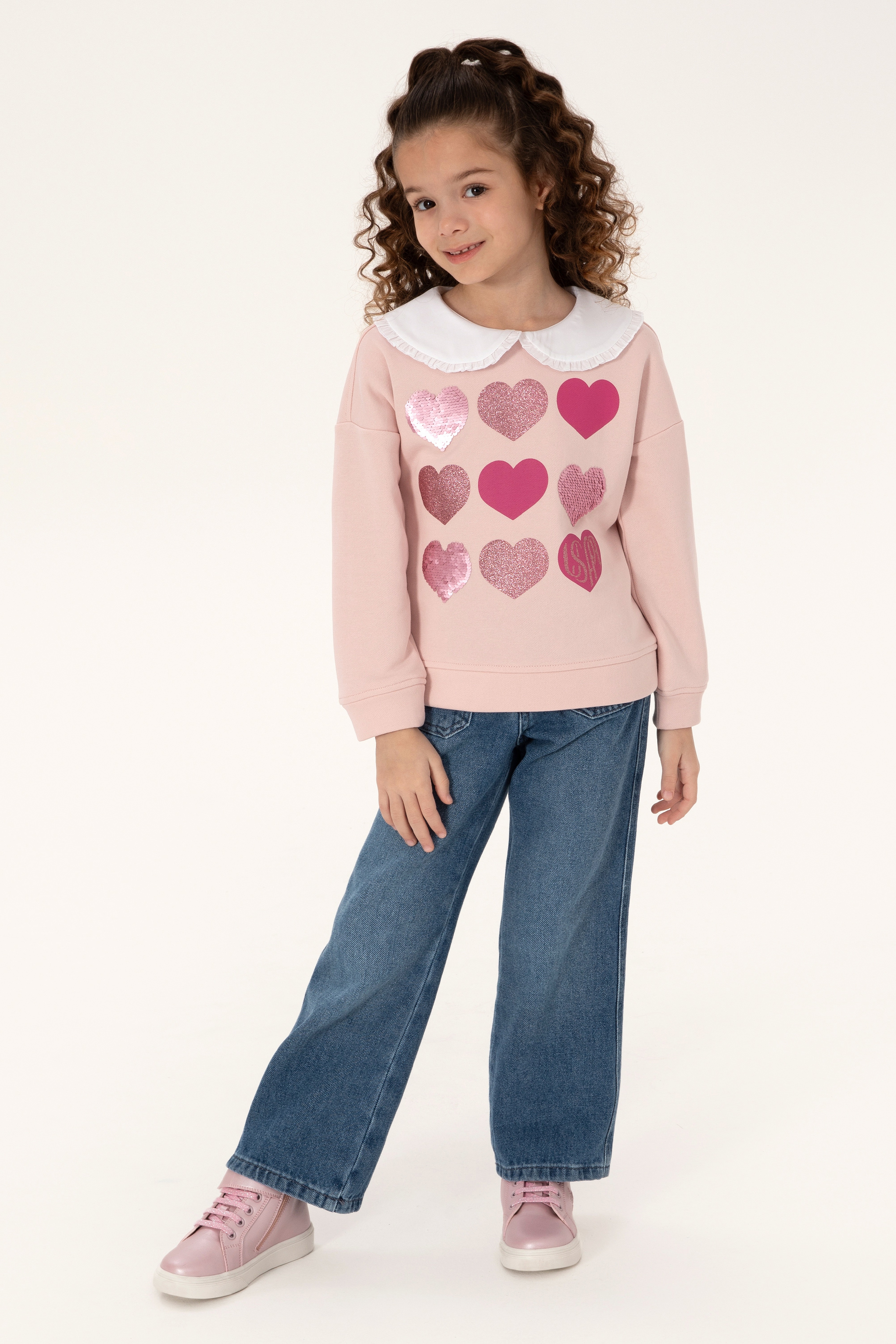 Kız Çocuk Pudra Sweatshirt - Image 2