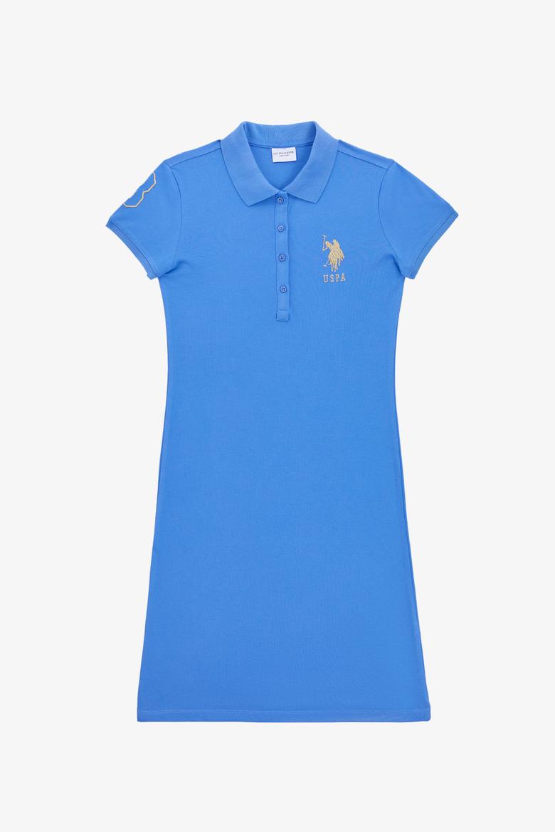 Kadın İndigo Polo Yaka Mini Boy Örme Elbise - 50297457147