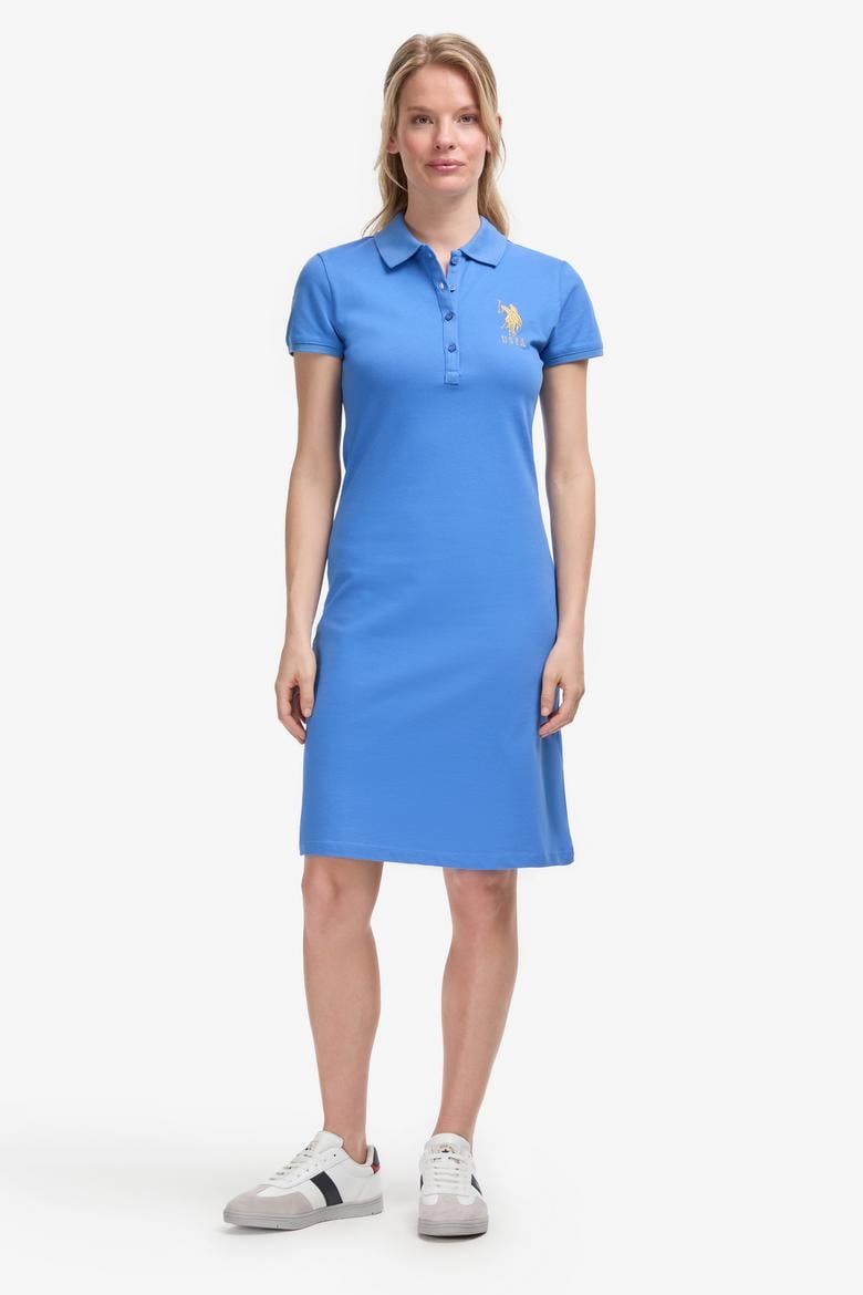 Kadın İndigo Polo Yaka Mini Boy Örme Elbise