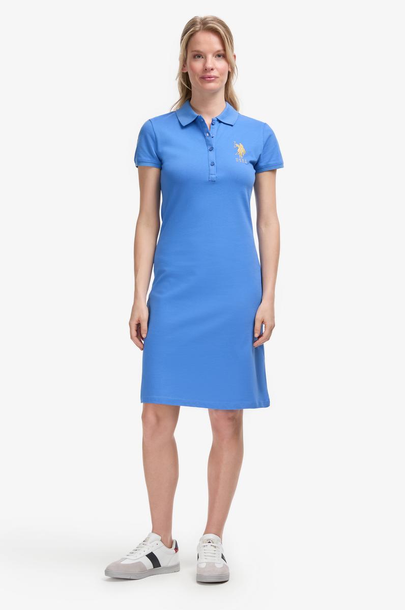 Kadın İndigo Polo Yaka Mini Boy Örme Elbise