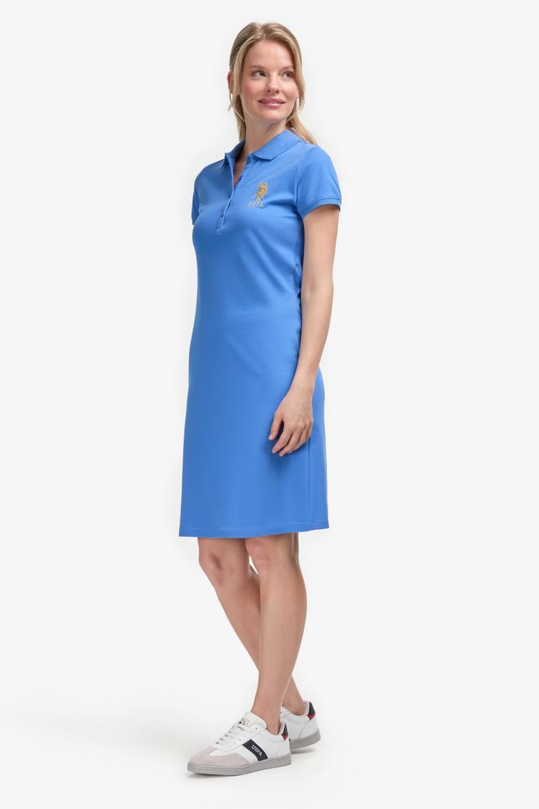 Kadın İndigo Polo Yaka Mini Boy Örme Elbise - 50297457147
