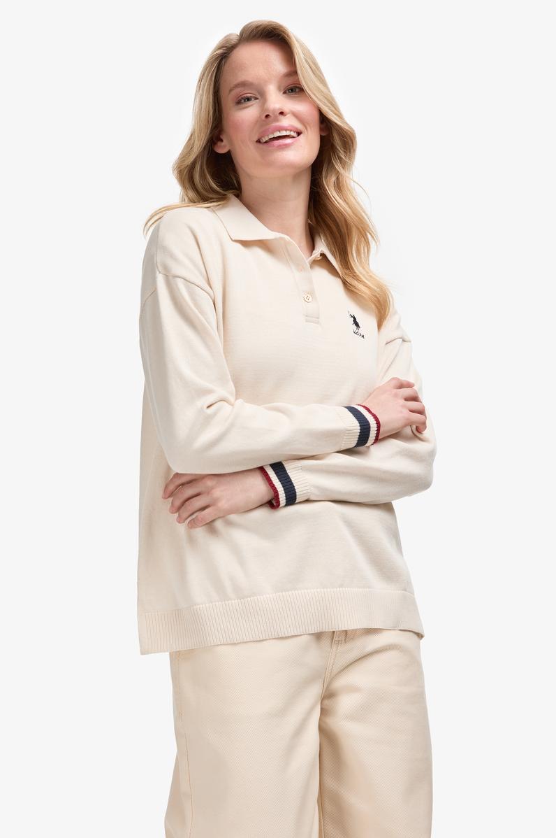 Kadın Krem Polo Yaka Kazak
