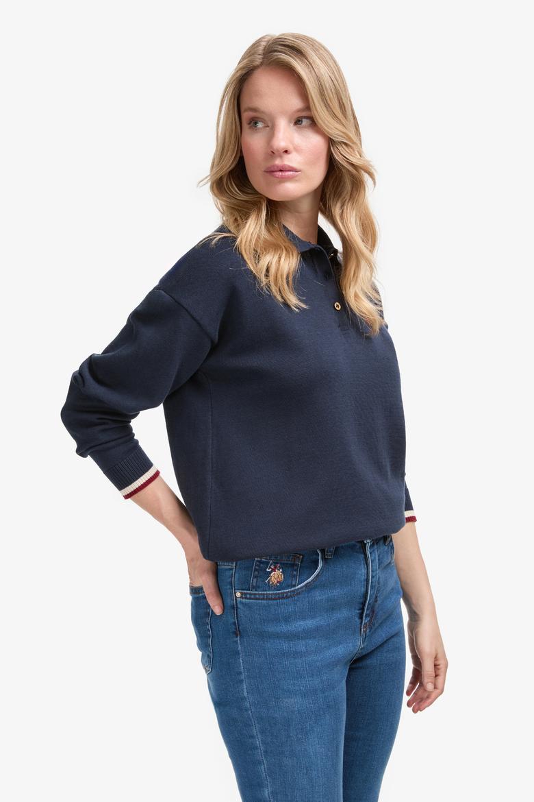 Kadın Lacivert Polo Yaka Kazak - 50314707020