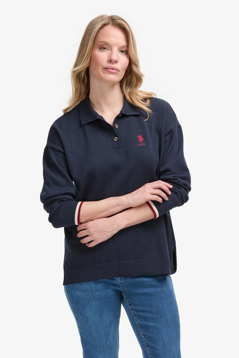 Kadın Lacivert Polo Yaka Kazak