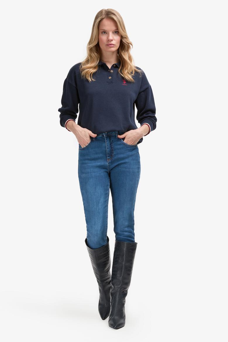 Kadın Lacivert Polo Yaka Kazak - 50314707020