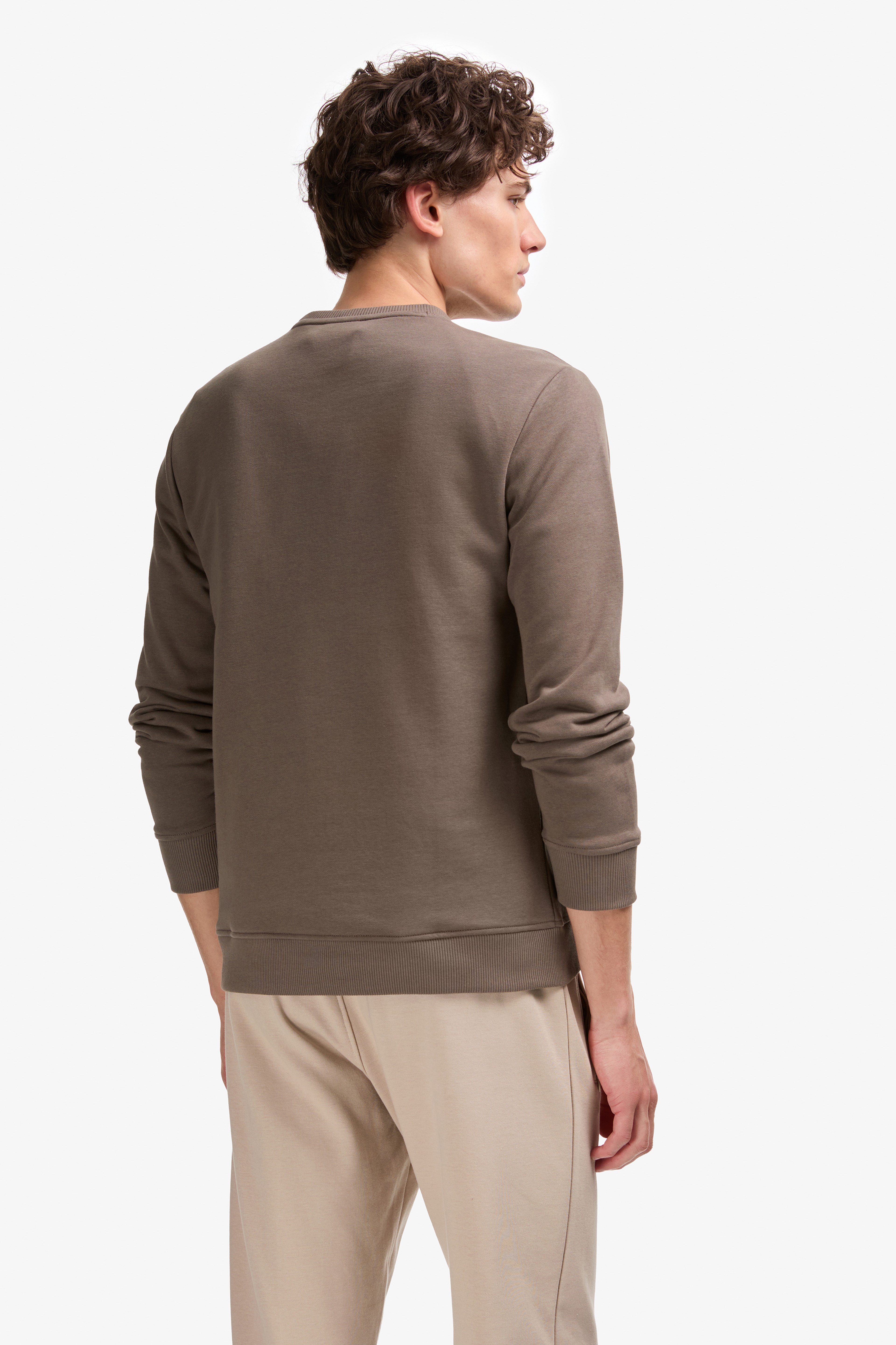 Erkek Regular Fit Bisiklet Yaka Vizon Sweatshirt - Image 5