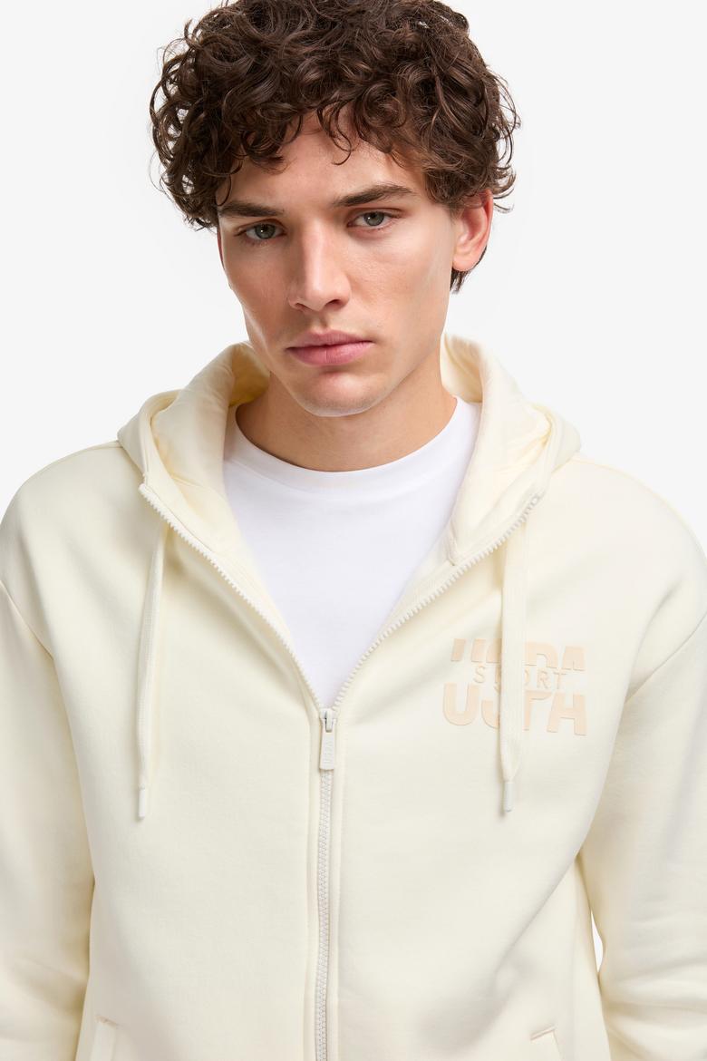 Erkek Comfort Fit Fermuarlı Kapüşonlu Krem Örme Hırka - 50315757018