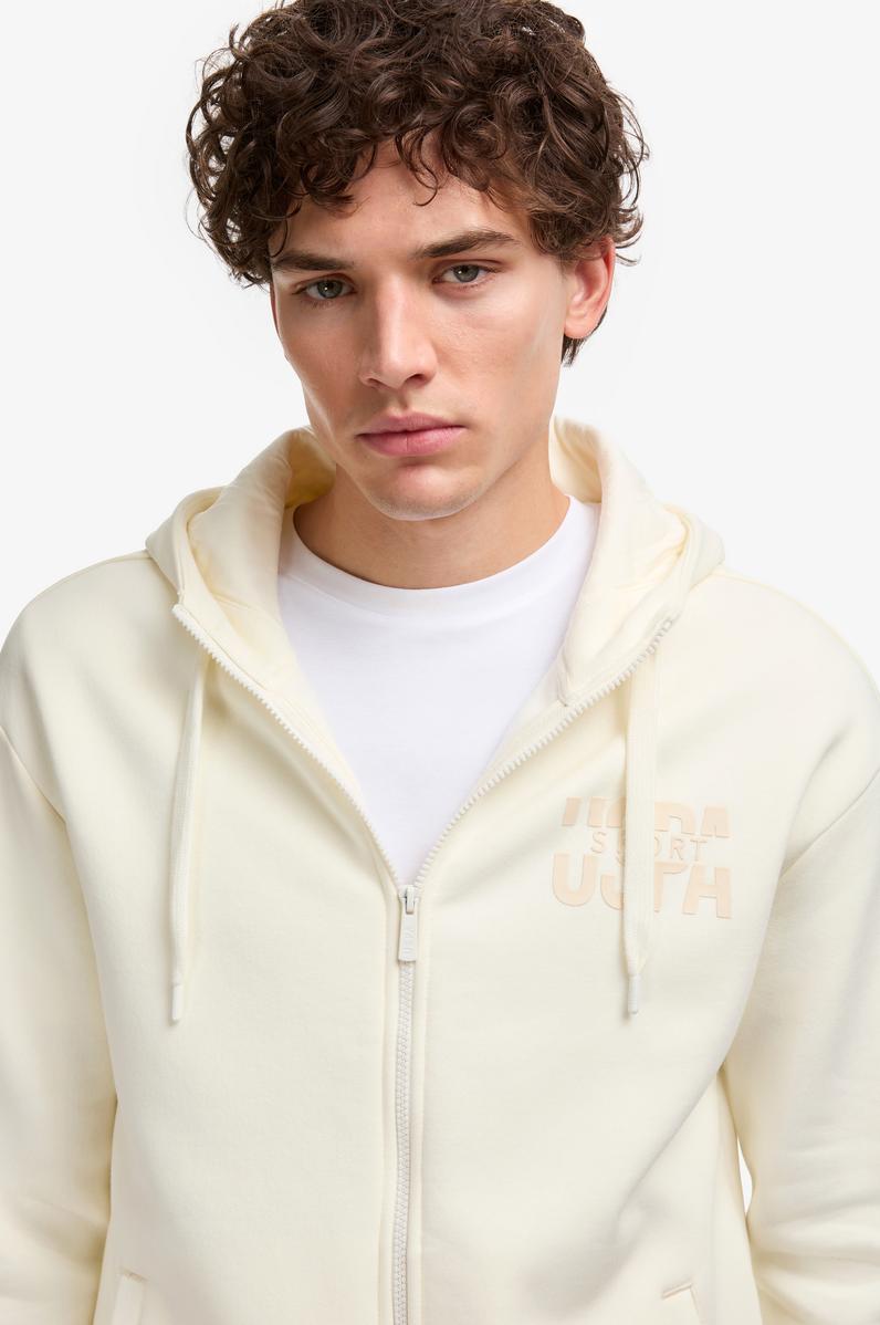 Erkek Comfort Fit Fermuarlı Kapüşonlu Krem Örme Hırka