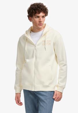 Erkek Comfort Fit Fermuarlı Kapüşonlu Krem Örme Hırka - 50315757018