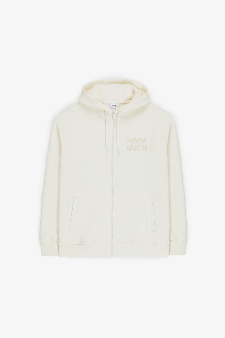 Erkek Comfort Fit Fermuarlı Kapüşonlu Krem Örme Hırka - 50315757018
